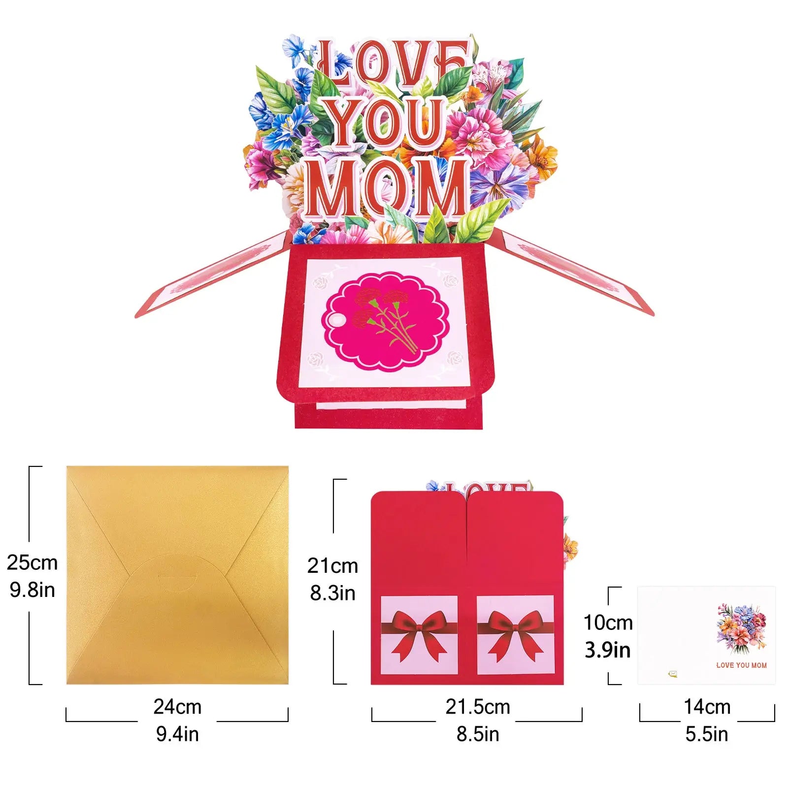 Flower Box 3D LOVE MOM Pop Up Card - 3D Bouquet Box | Handmade 3D Card | Unique Gift for Mother's Day, Birthday Magic Ants