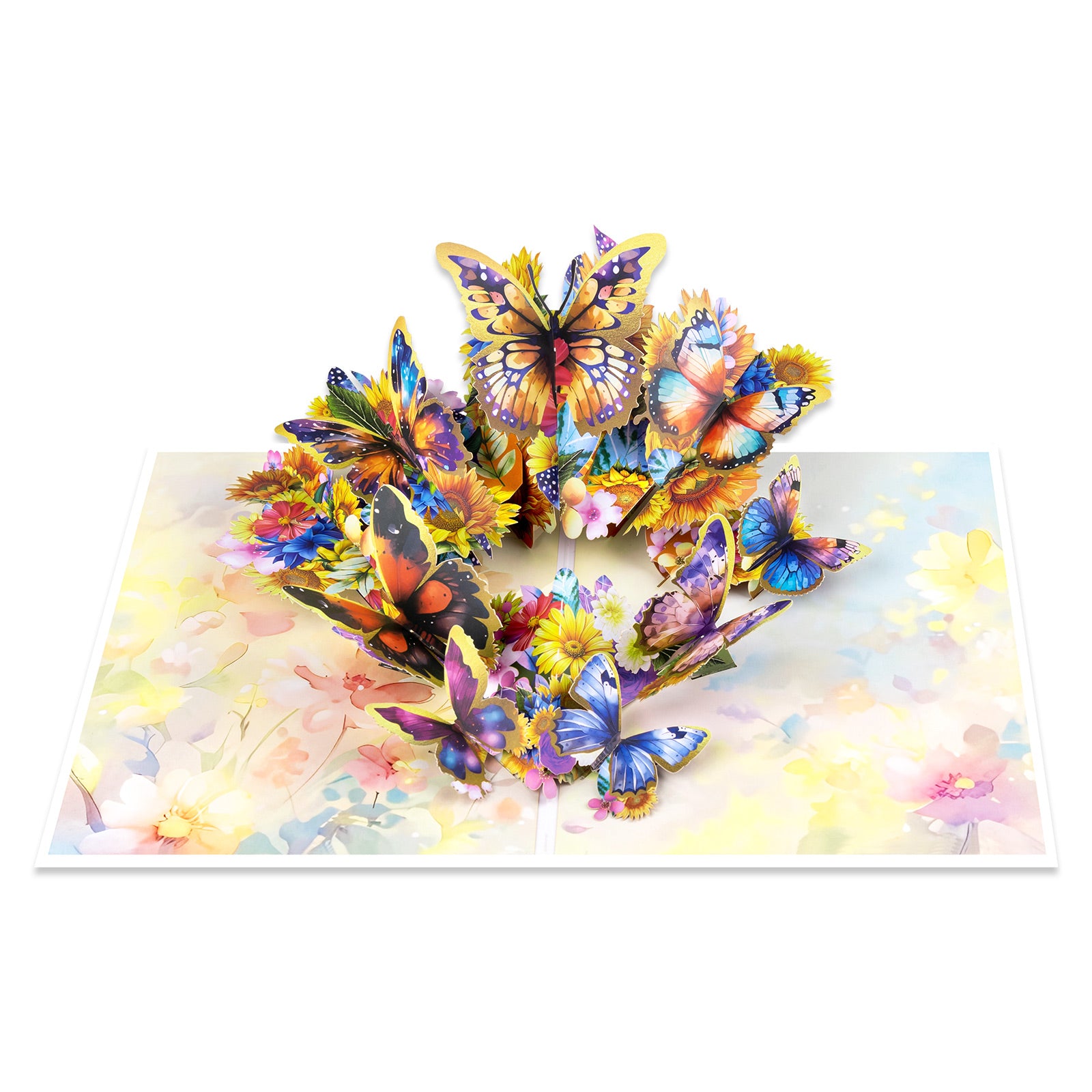 3D Pop Up Card - Butterflies and Sunflower Design - Handmade Greeting Card for Birthday, Thank You, Mother's Day & More