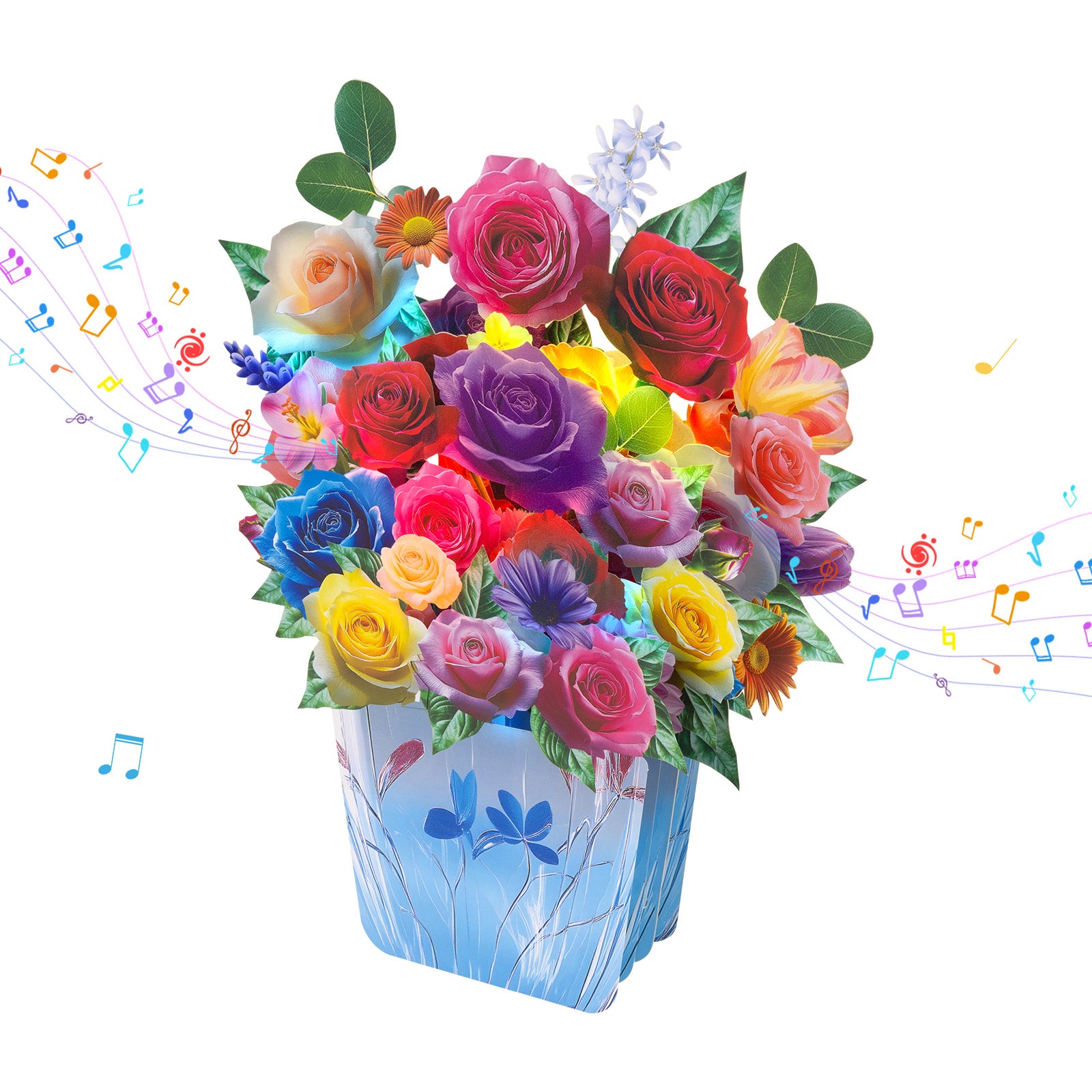 Magic Ants rose musical bouquet card and blank note card