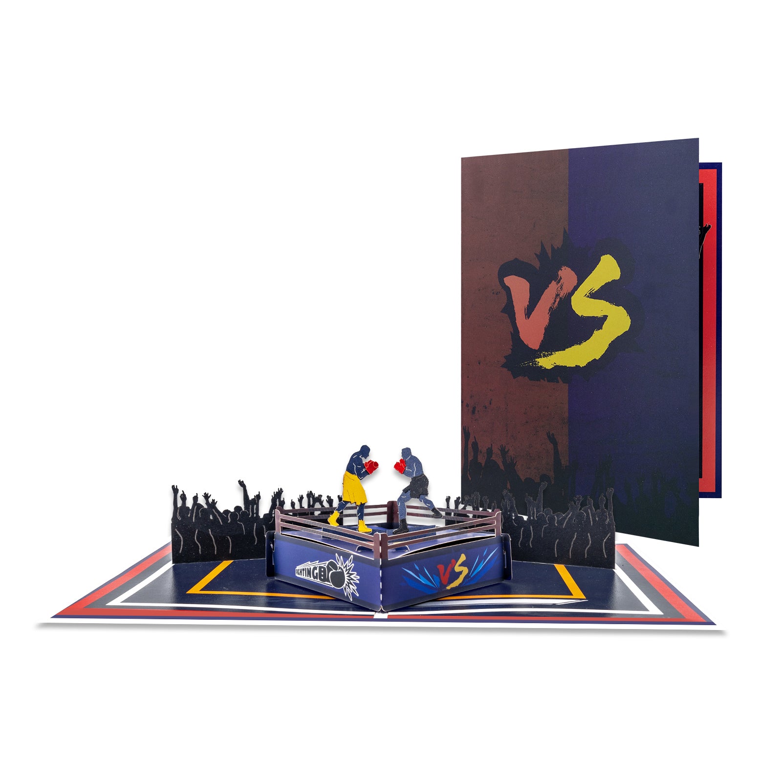 3D Pop Up Encouragement Card - Boxing Ring with Fighters and Cheering Crowd - Motivational Greeting Card for Him, Friends, or Life‘s Big Challenges