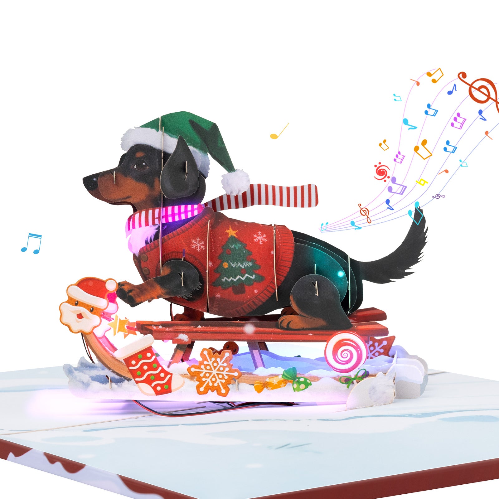 Dachshund Sled 3D Musical Pop-Up Christmas Card
