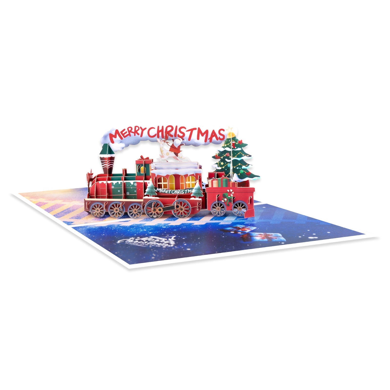 Pop Up Christmas Train Card - Handmade 3D Holiday Greeting with Envelope & Blank Notecard Magic Ants
