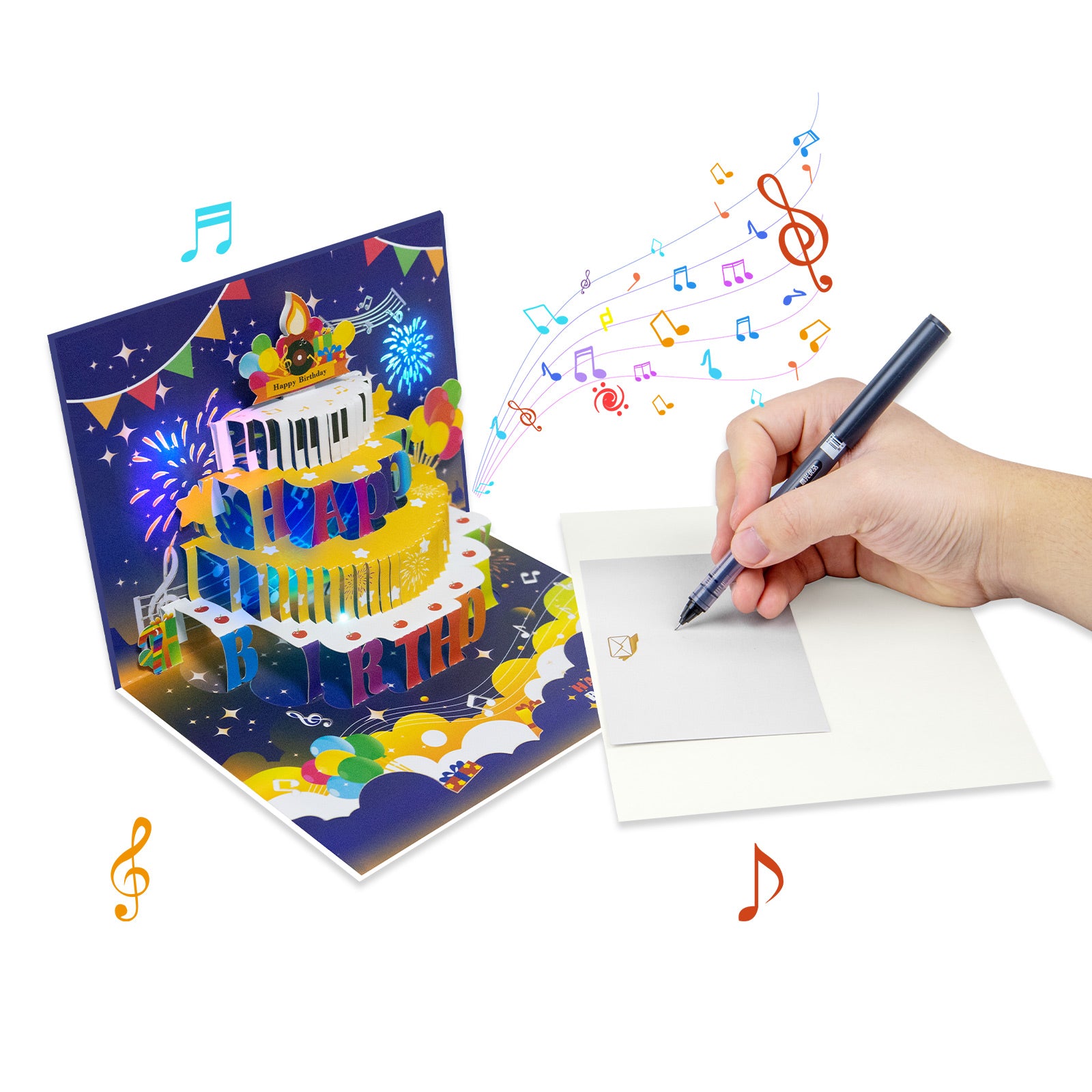 Musical Birthday Pop-Up Card with Piano Cake Magic Ants