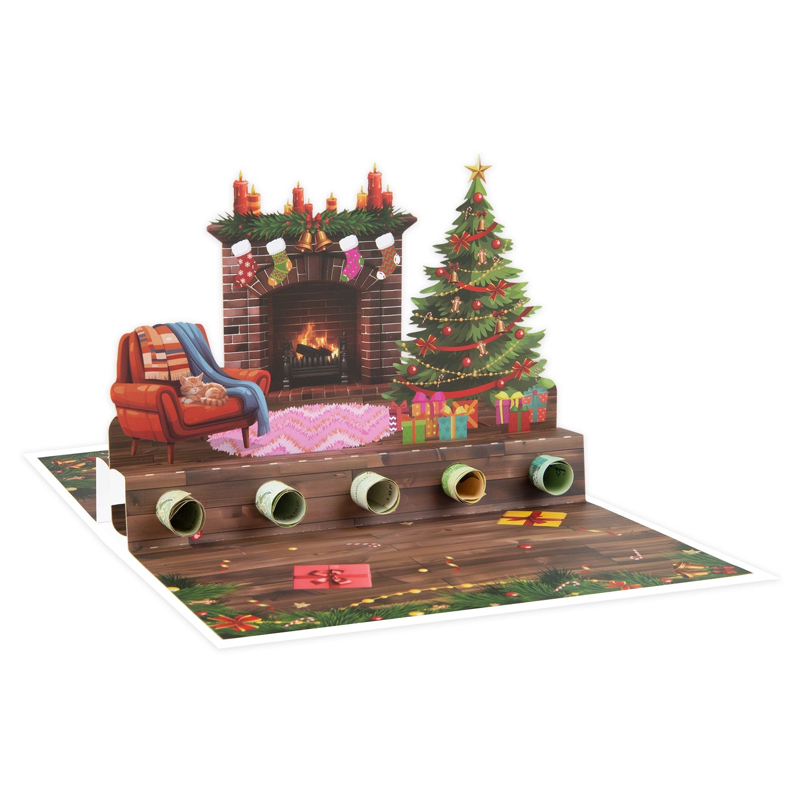 Christmas Pop Up Money Gift Card - 3D Holiday Greeting Card with Cash Holder - 3D Christmas Fireplace Design for Cash Gifts and Seasons Greetings Magic Ants