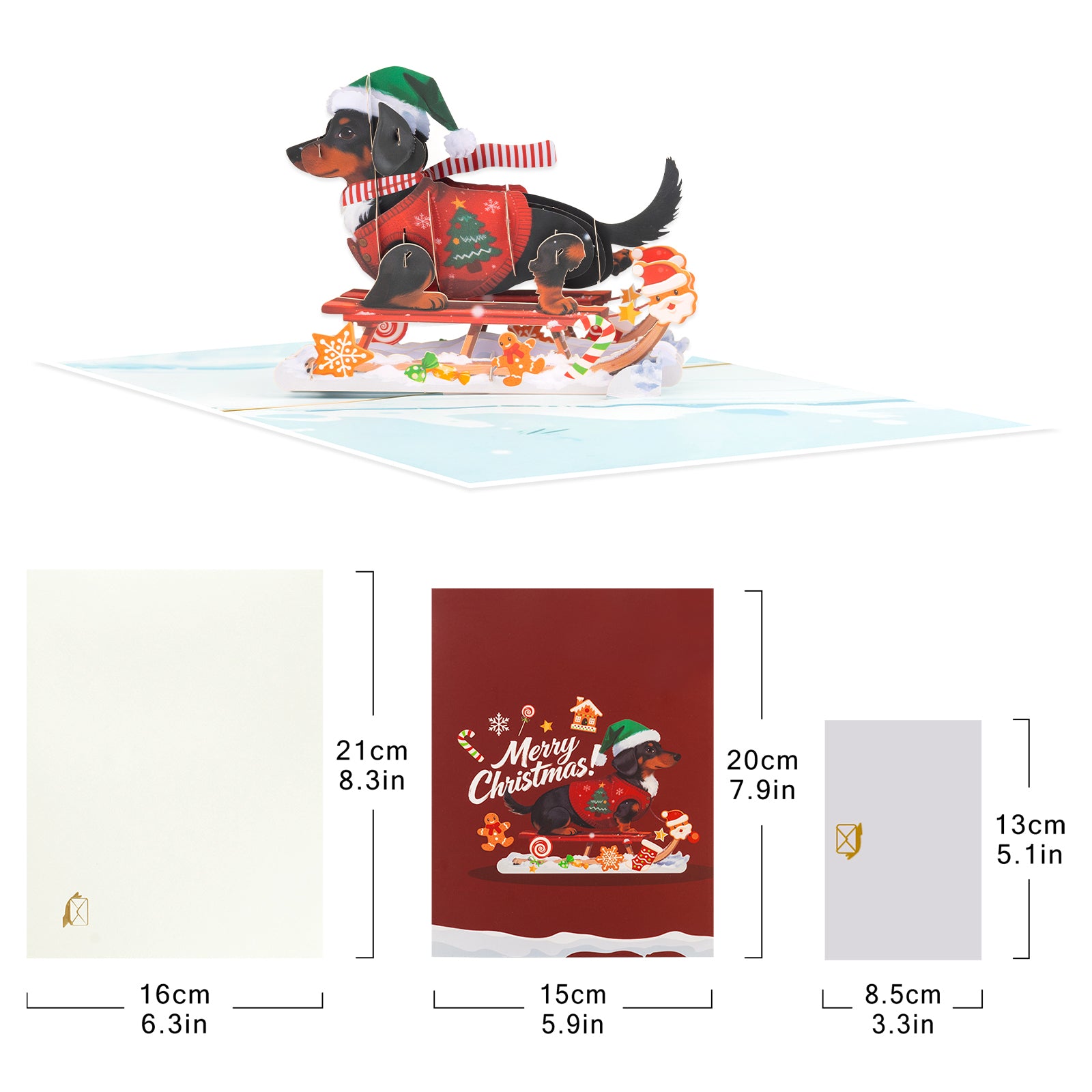 Dachshund in Sleigh 3D Pop-Up Christmas Card