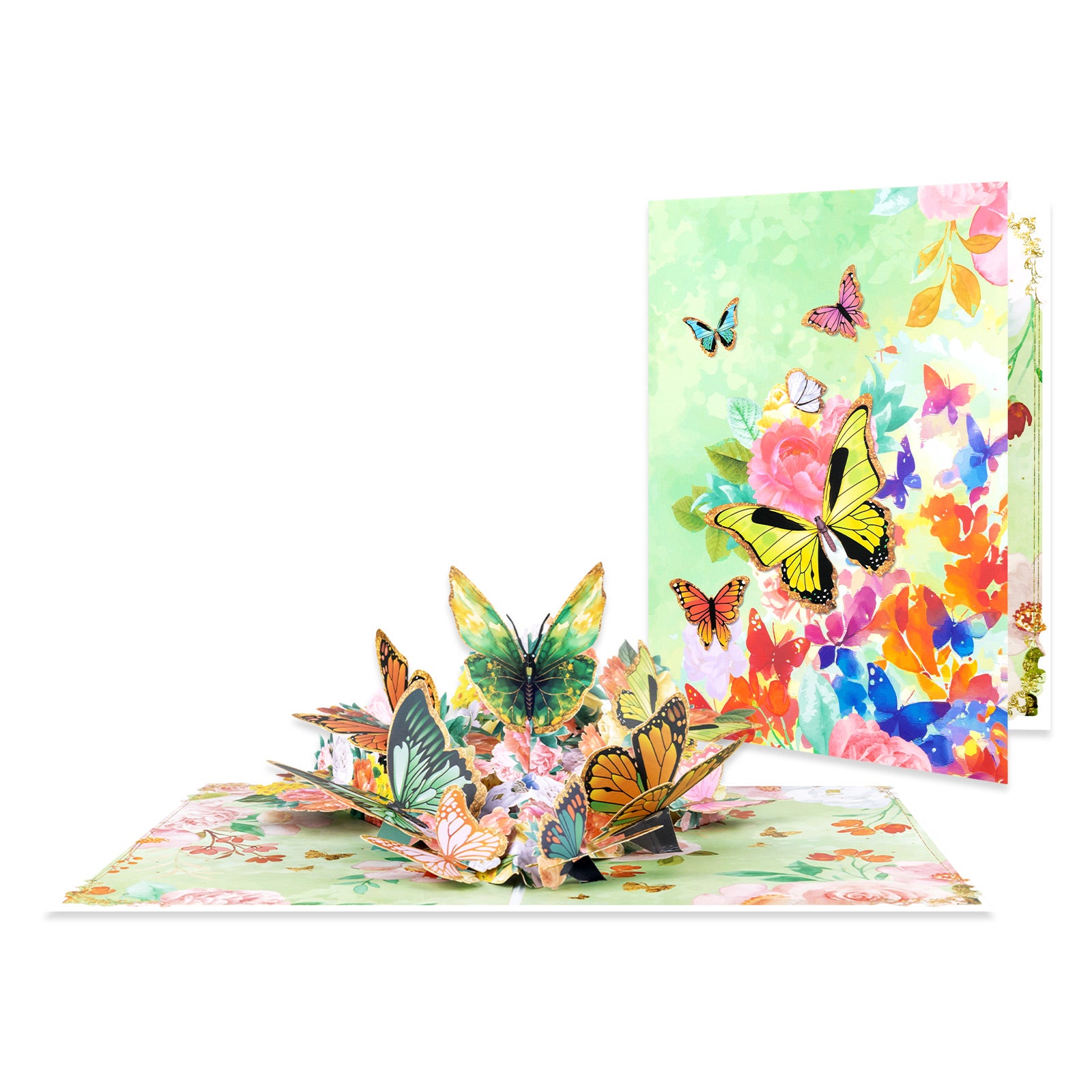 3D Butterfly Flying Pop-Up Greeting Card | Floral Garden Silent Design | Elegant Paper Sculpture