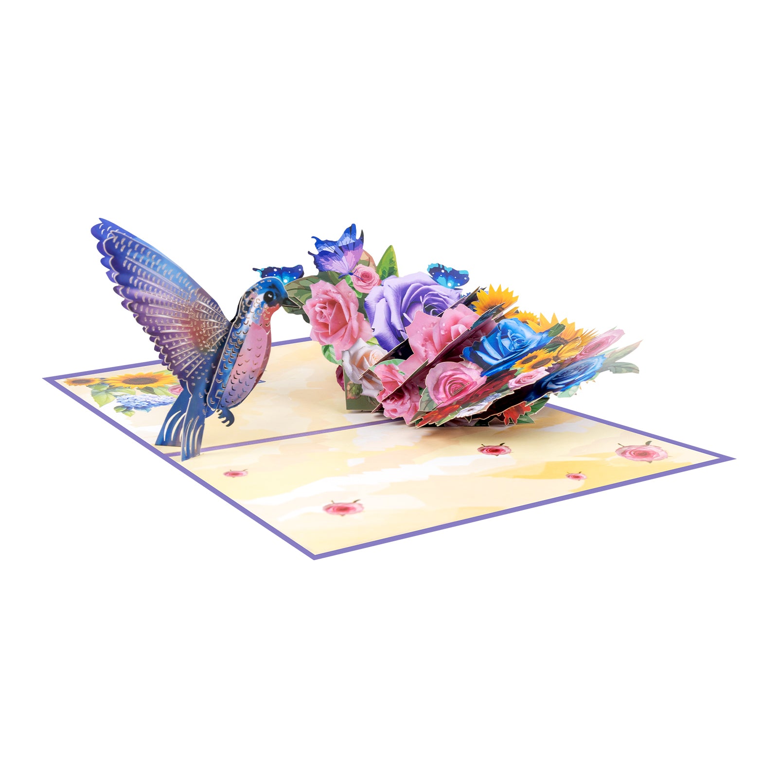 3D Pop Up Card - Hummingbird Flying Toward Flower Bush - Handmade Greeting Card for Birthday, Thank You, Mother's Day & More