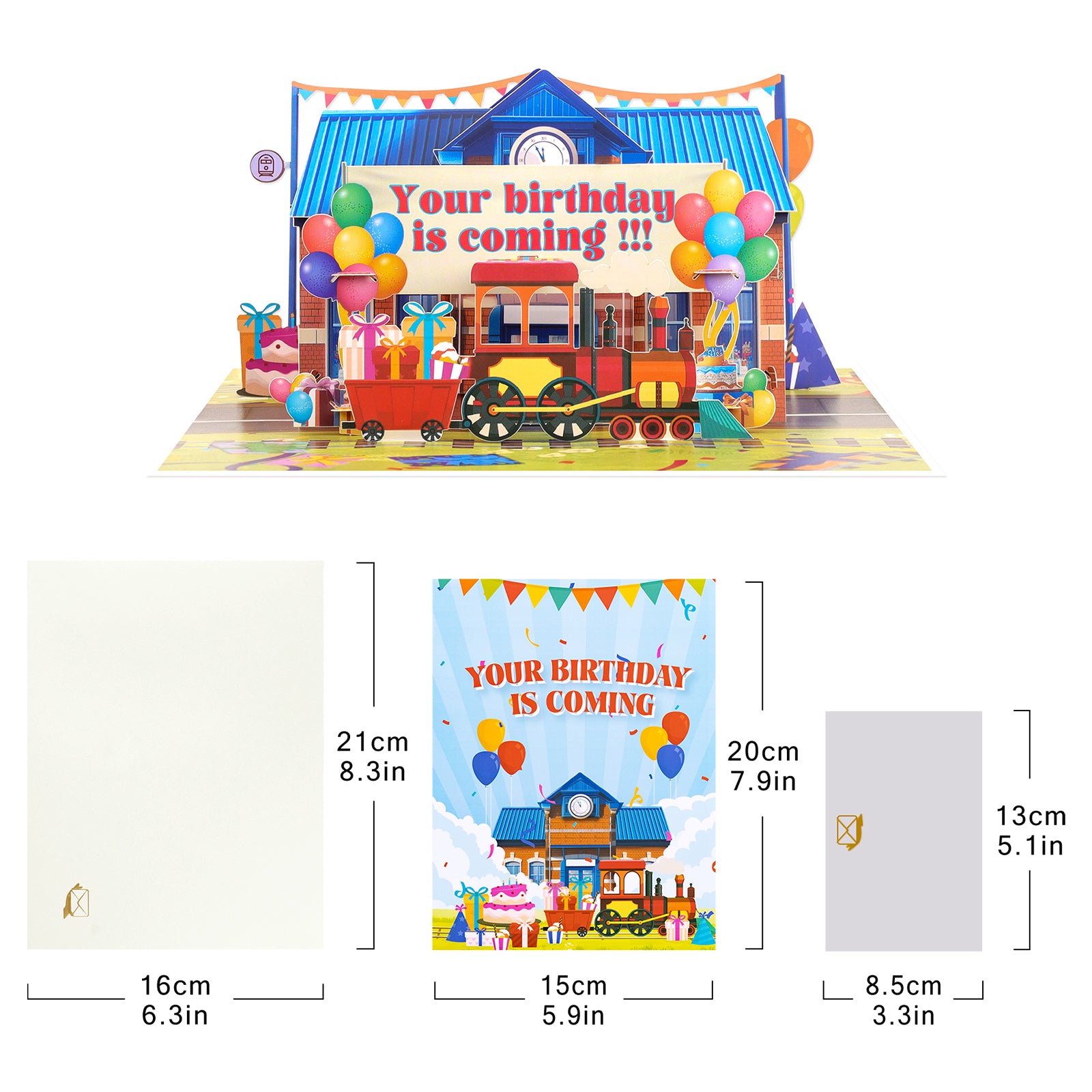 Birthday Pop-Up Card with Train Station Scene