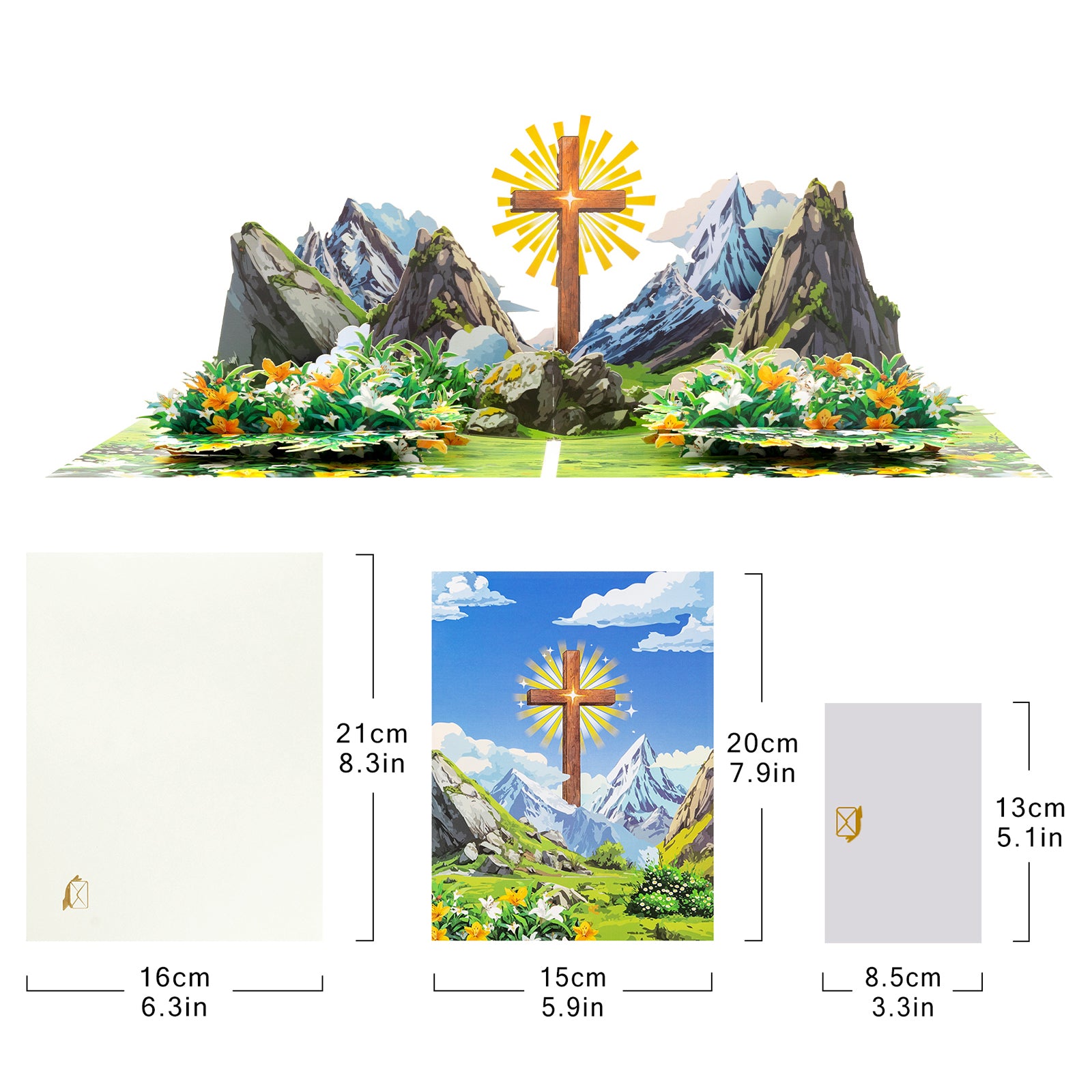 Gold Cross in Mountains 3D Religious Pop-Up Card