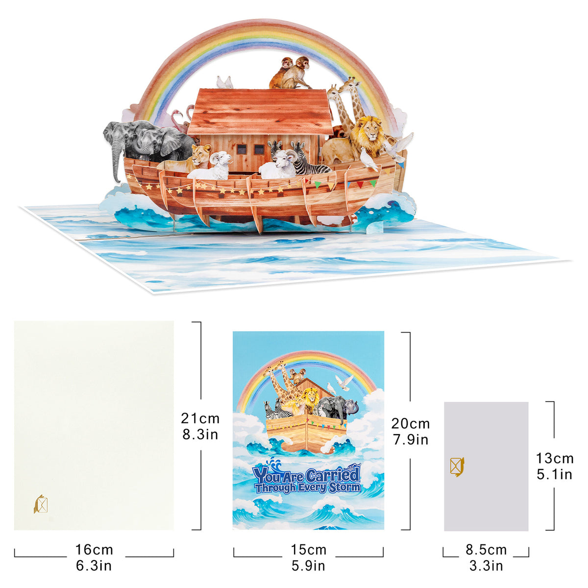 Religious 3D Pop-Up Card - Noah's Ark & Rainbow Animals