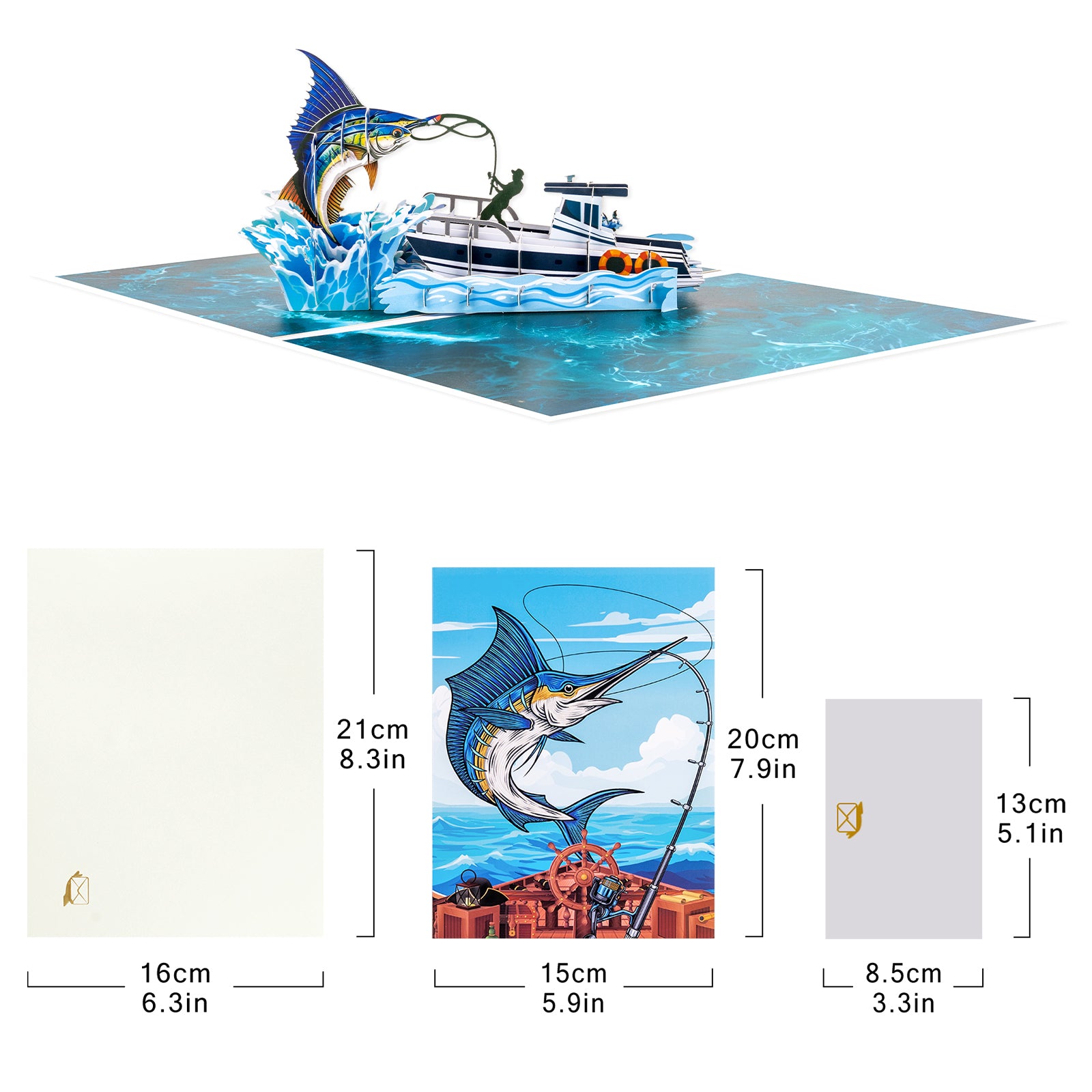 Fishing-Themed Pop-Up Card for Retirement, Birthday | 3D Yacht and Marlin Scene Design Magic Ants
