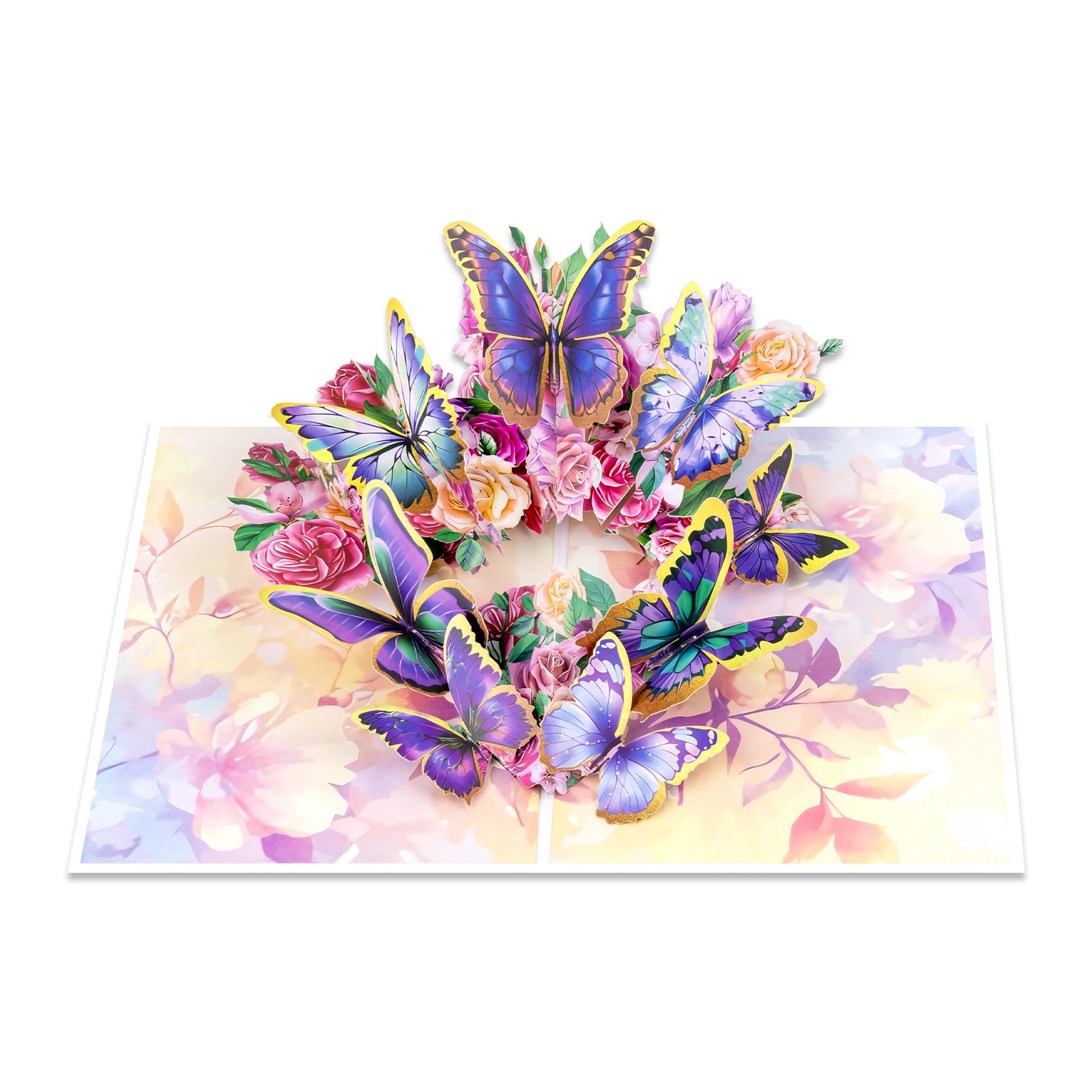 3D Pop Up Card - Butterflies and Rose Design - Handmade Greeting Card for Birthday, Thank You, Mother's Day & More