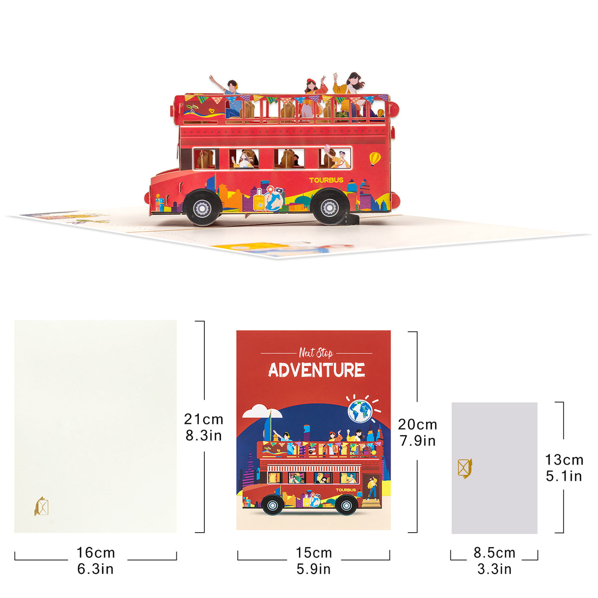 Travel 3D Pop-Up Card - Red Open-Top Sightseeing Double-Decker Bus