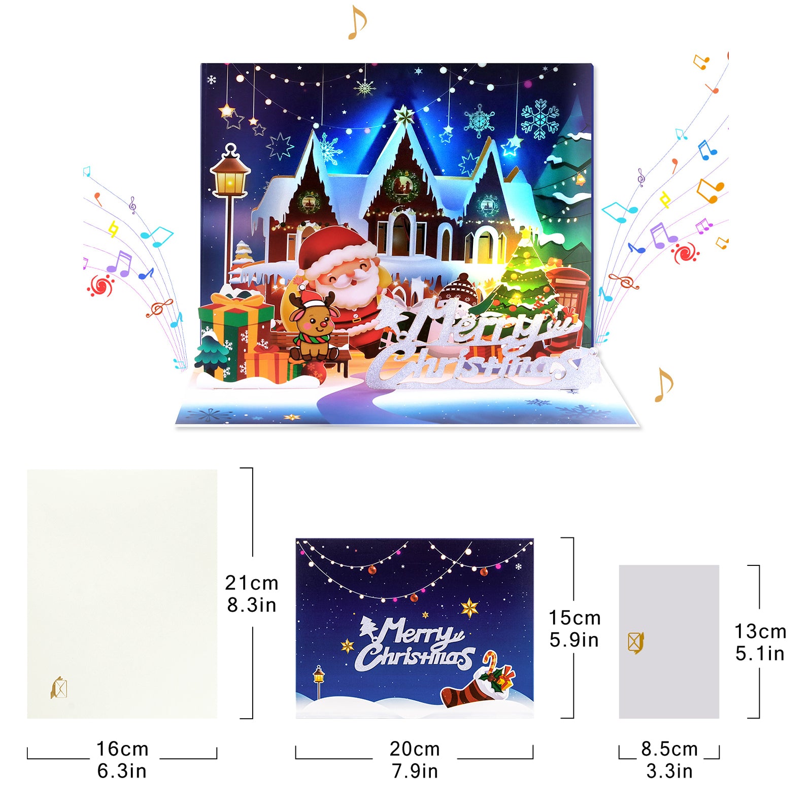 Festive Christmas Music Pop Up Card - 3D Holiday Card with Sound and Message Space
