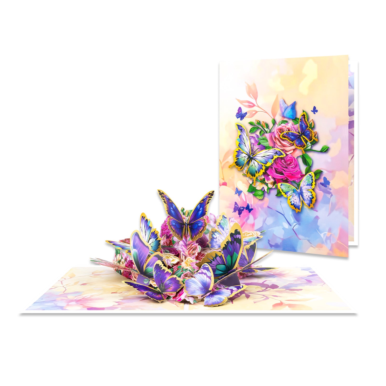 3D Pop Up Card - Butterflies and Rose Design - Handmade Greeting Card for Birthday, Thank You, Mother's Day & More
