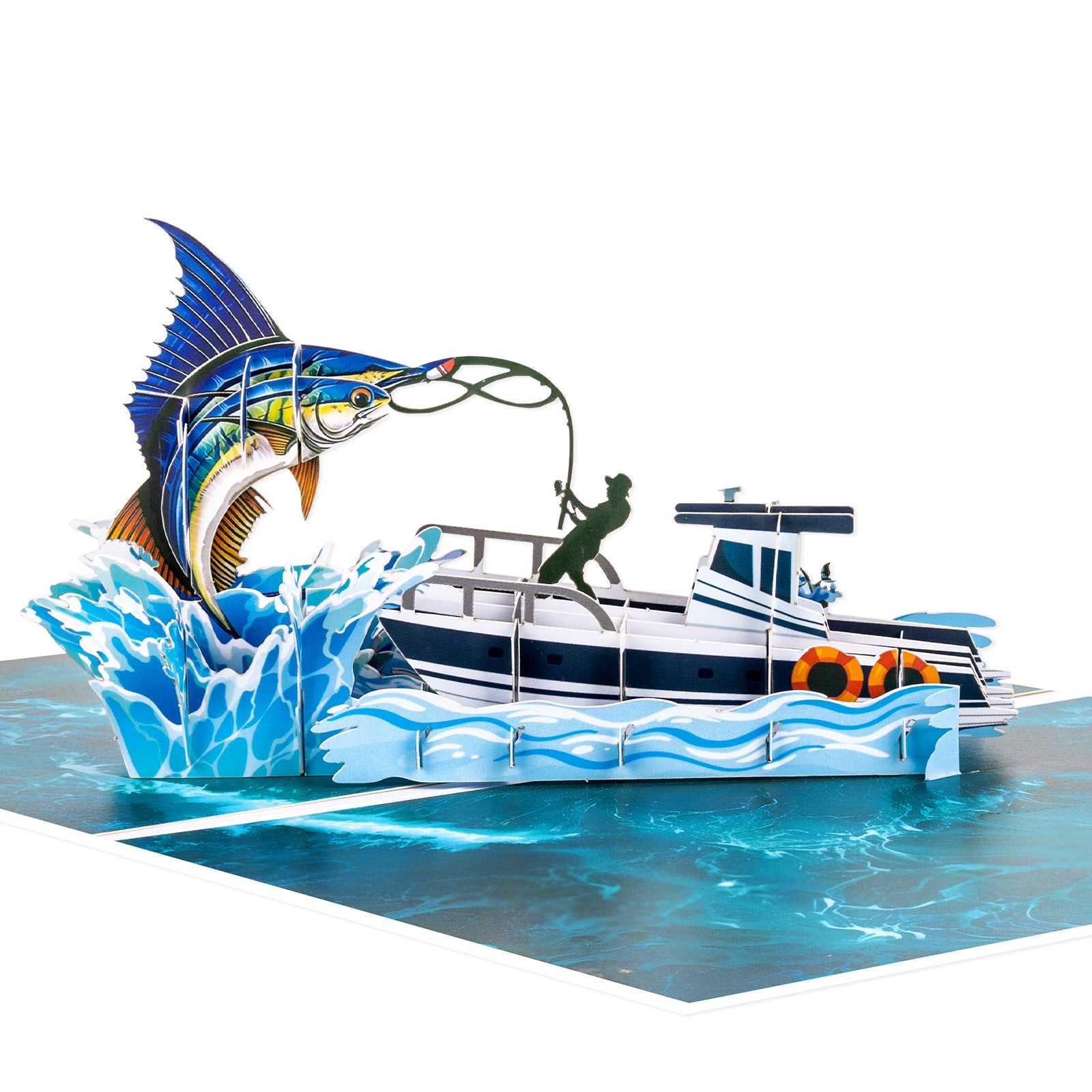 Fishing-Themed Pop-Up Card for Retirement, Birthday | 3D Yacht and Marlin Scene Design Magic Ants