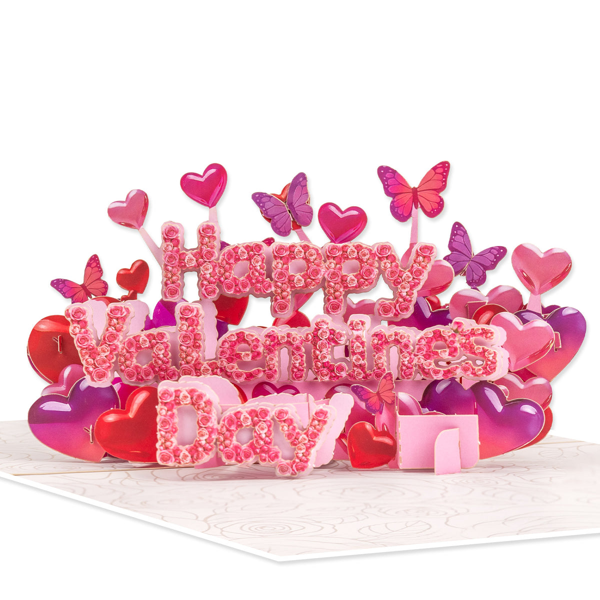 Valentine's Day 3D Pop-Up Card - Rose Lettering & Floating Hearts