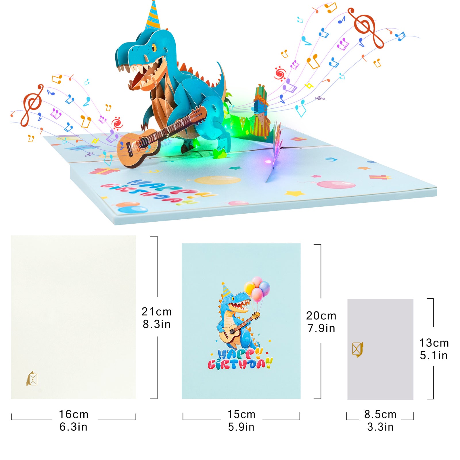 Guitar Dinosaur 3D Musical Pop-Up Birthday Card
