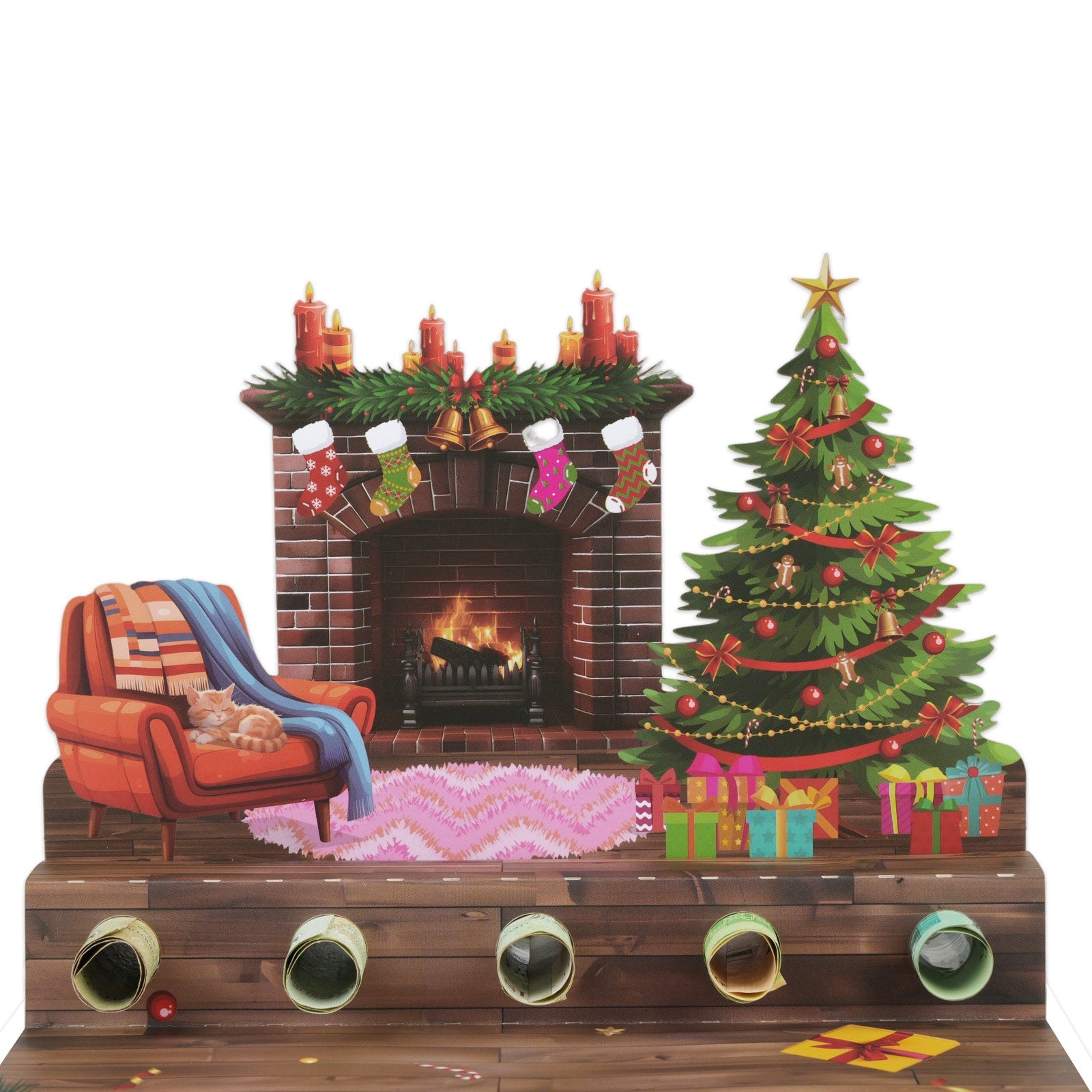 Christmas Pop Up Money Gift Card - 3D Holiday Greeting Card with Cash Holder - 3D Christmas Fireplace Design for Cash Gifts and Seasons Greetings Magic Ants