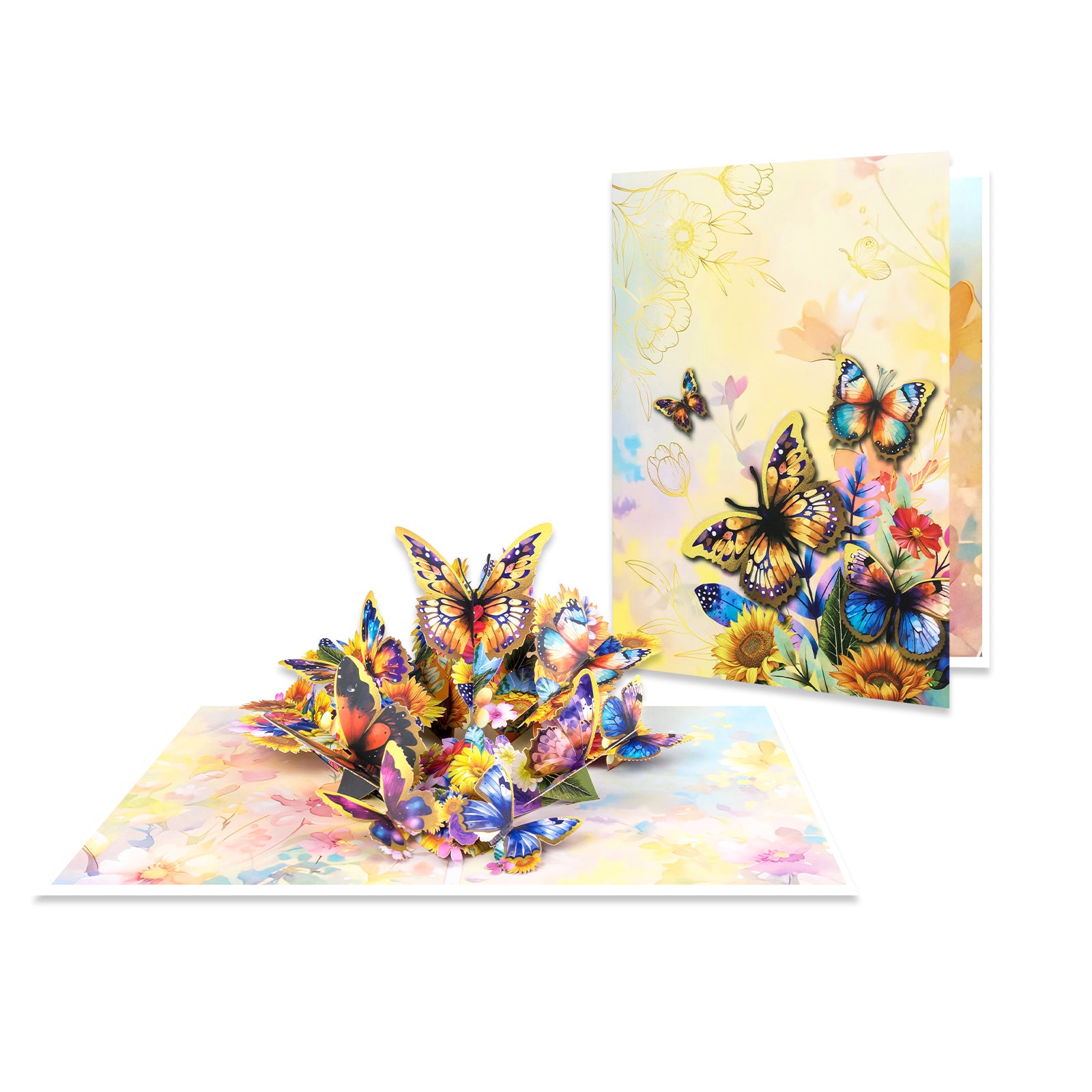 3D Pop Up Card - Butterflies and Sunflower Design - Handmade Greeting Card for Birthday, Thank You, Mother's Day & More