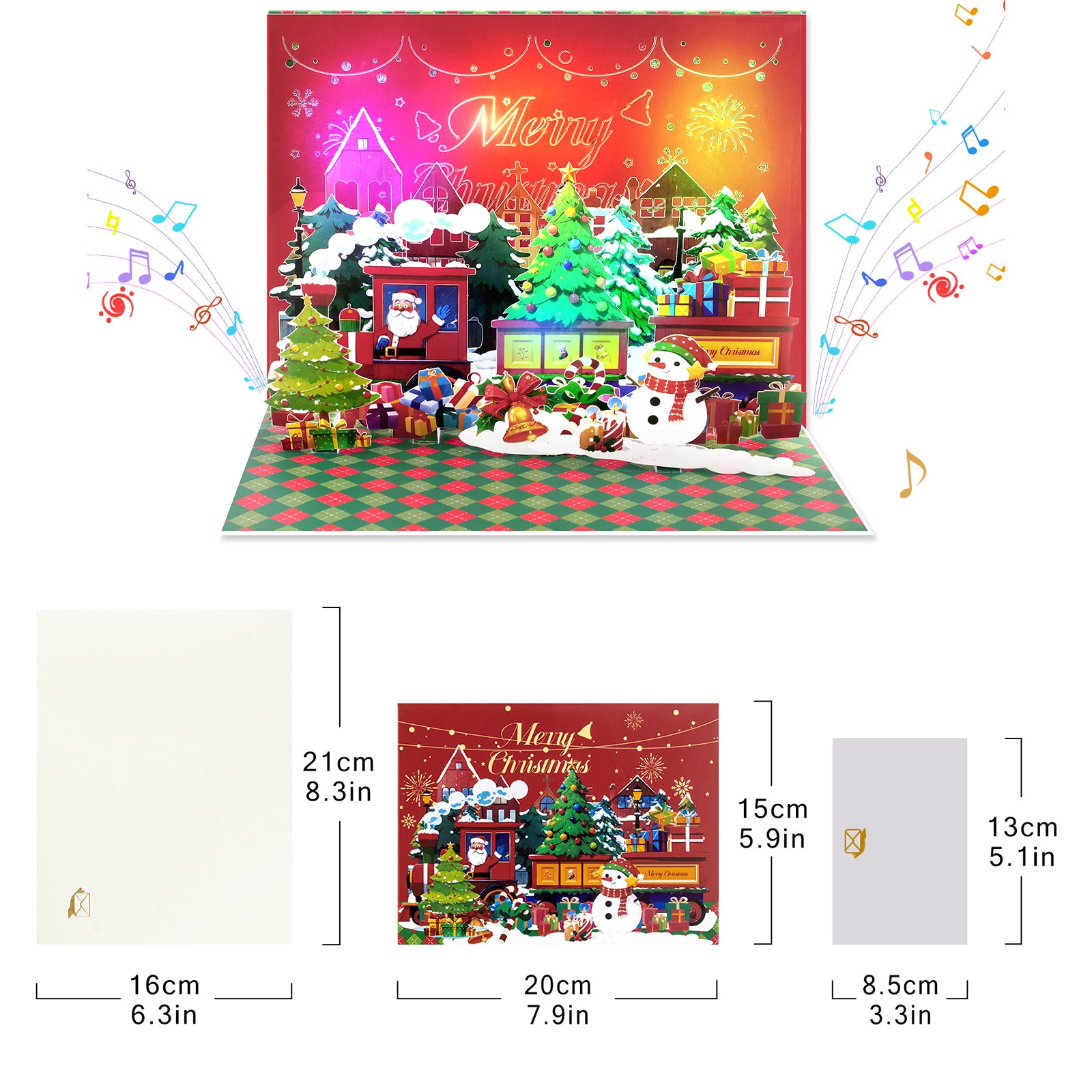 Holiday Music Pop Up Card for Christmas - 3D Sound Greeting Card with Notecard