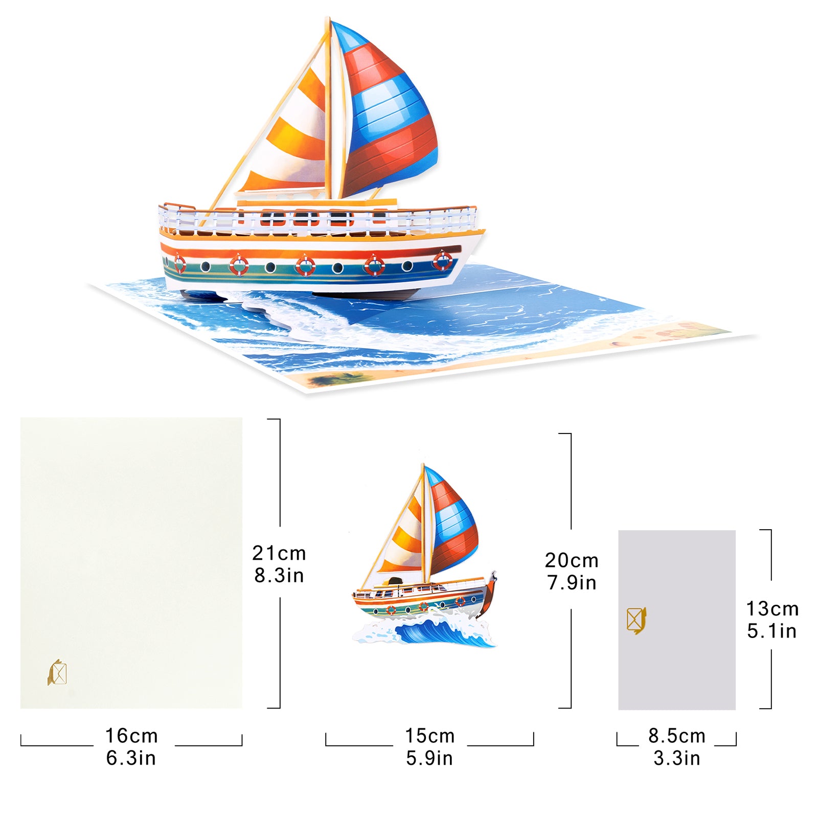 Colorful Sailboat Pop Up Card - 3D Ocean Sailing Greeting Card, Nautical Gift with Envelope & Notecard Magic Ants