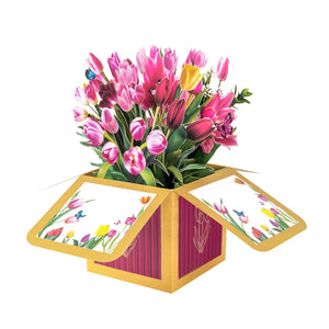 Birthday Flowers Pop Up Card - 3D Tulips Bouquet Box Card | Handmade Birthday Keepsake Gift Magic Ants