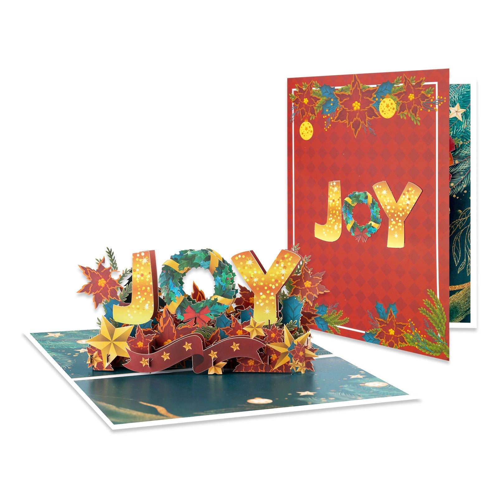 Festive 3D Joy Christmas Greeting Card - Unique Pop Up Holiday Card with Message Space Magic Ants