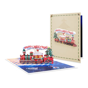 Pop Up Christmas Train Card - Handmade 3D Holiday Greeting with Envelope & Blank Notecard Magic Ants