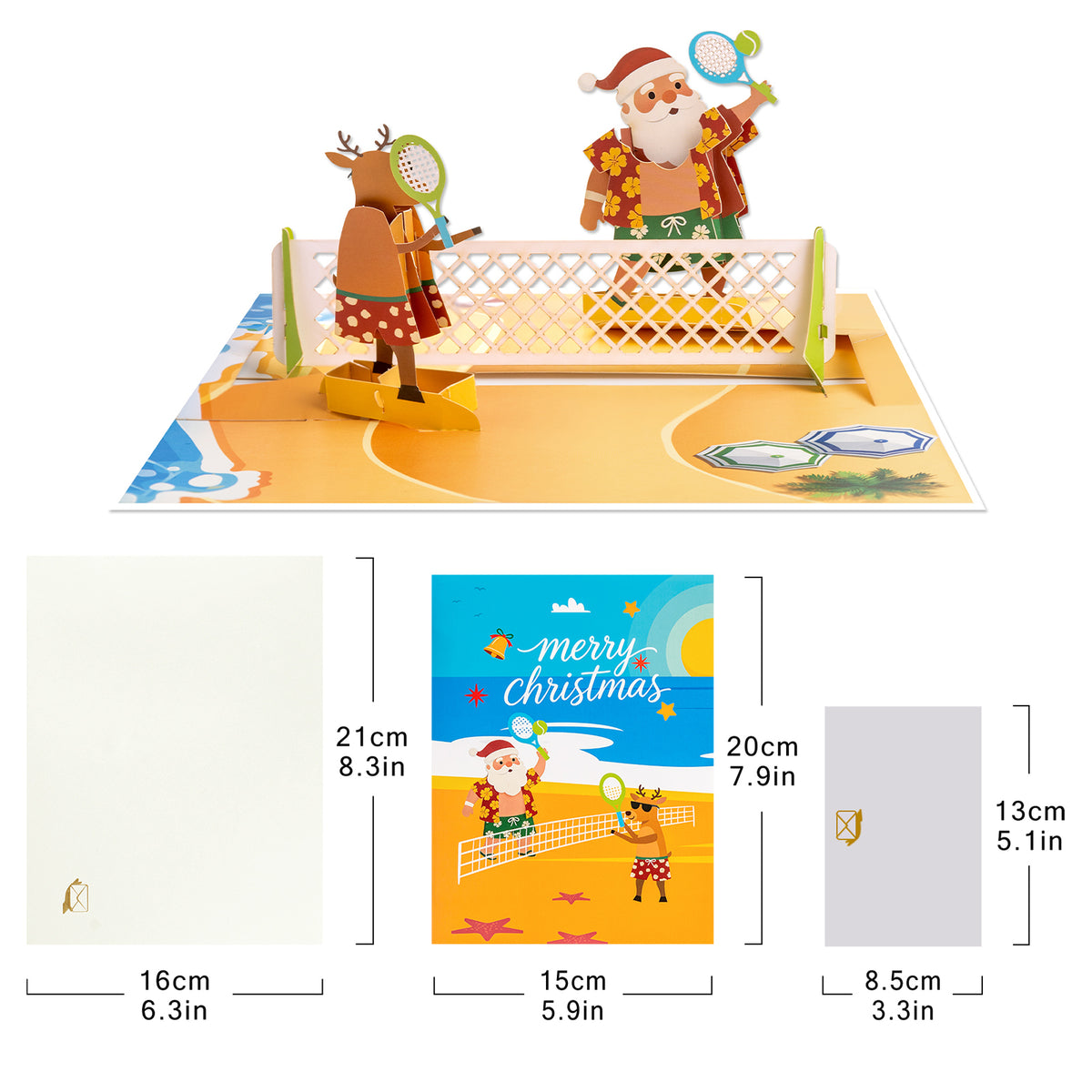 Funny Tropical Christmas Pop-Up Card - Santa Beach Tennis & Sunshine