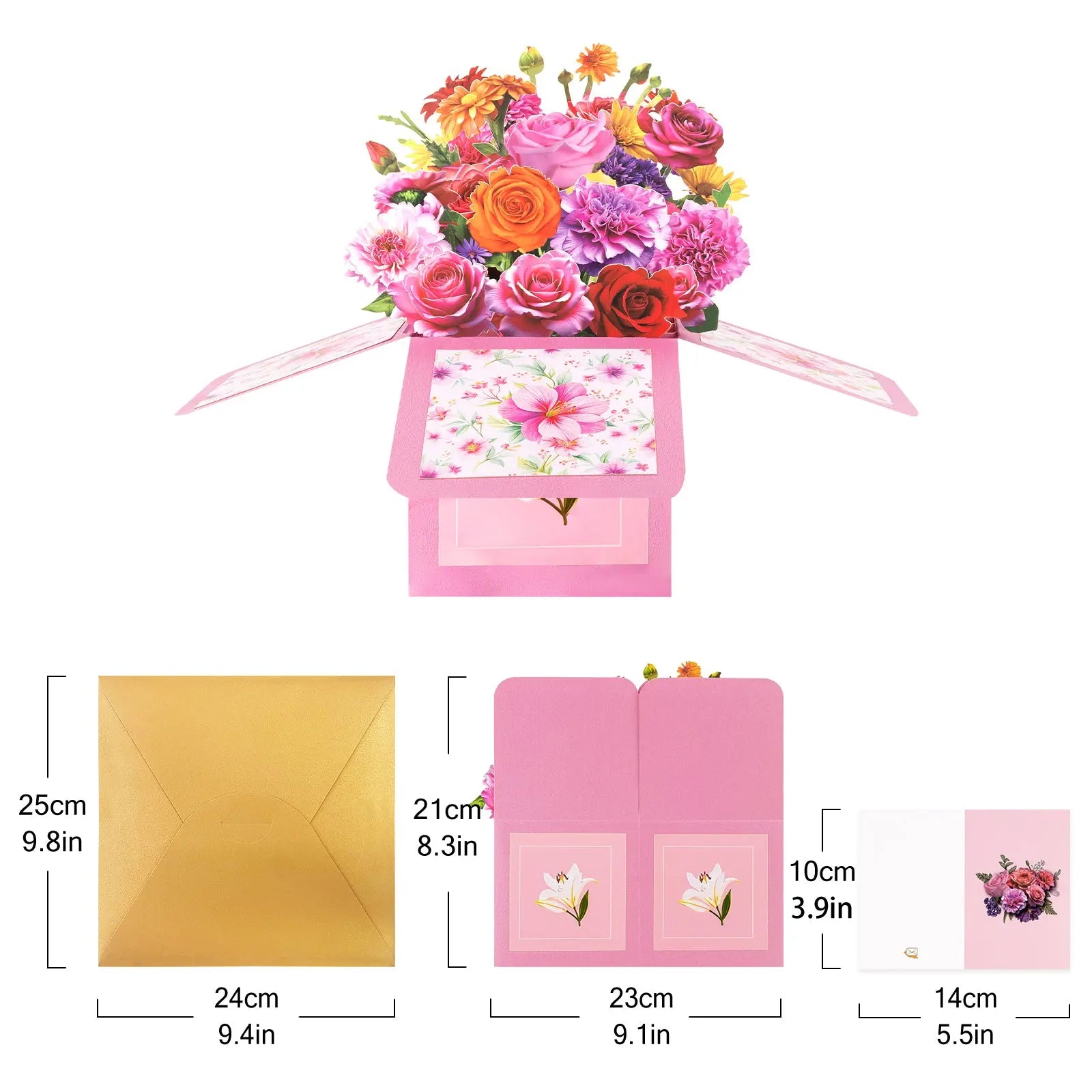 Flowers Pop Up Box Card - 3D Rose & Carnations Bouquet Box | Handmade 3D Card | Unique Gift for Mother's Day, Birthday, Anniversary, Any Occasion Magic Ants