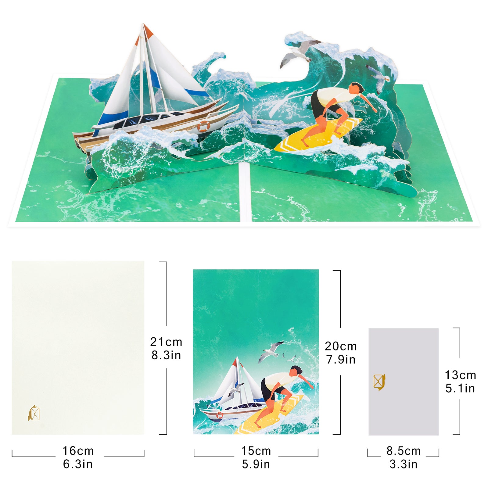 Surfing 3D Pop-Up Card | Personalized Beach & Ocean Greeting Card for Surfers & Adventure Lovers