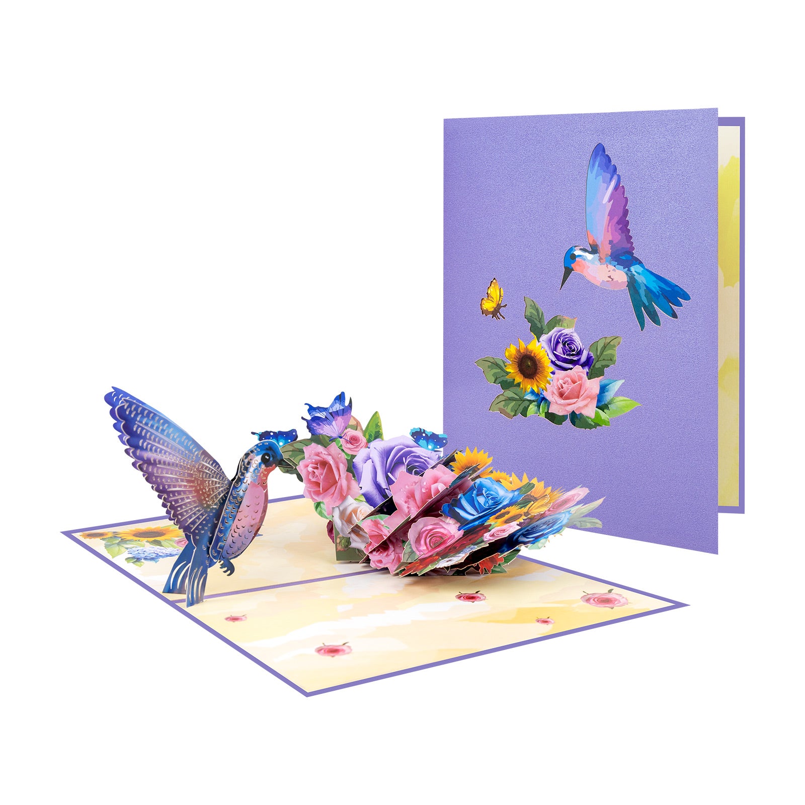 3D Pop Up Card - Hummingbird Flying Toward Flower Bush - Handmade Greeting Card for Birthday, Thank You, Mother's Day & More