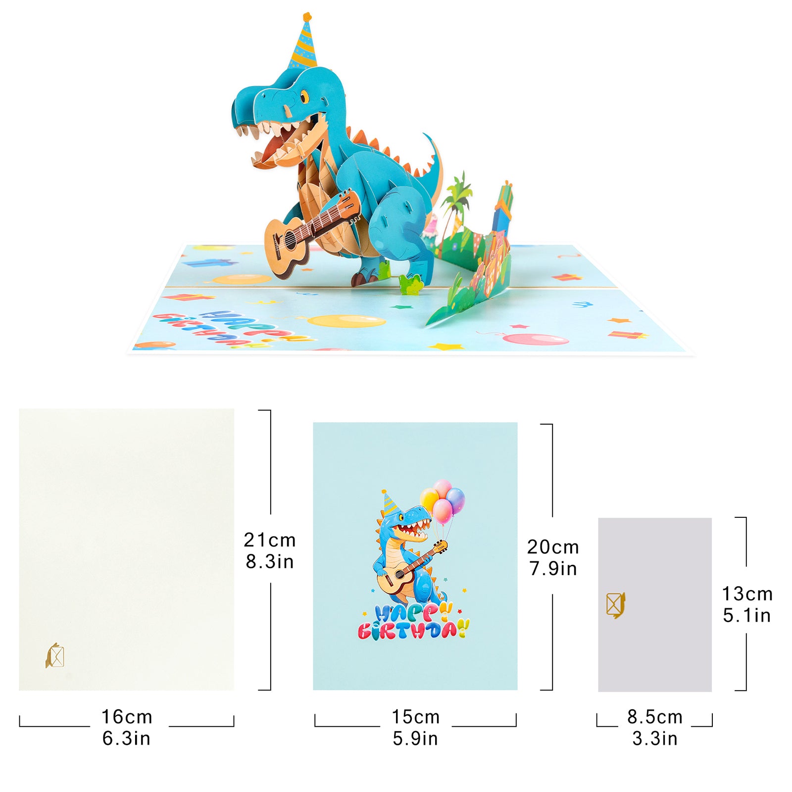 Dinosaur Playing Guitar 3D Pop-Up Birthday Card | Personalized Funny & Unique Greeting Card