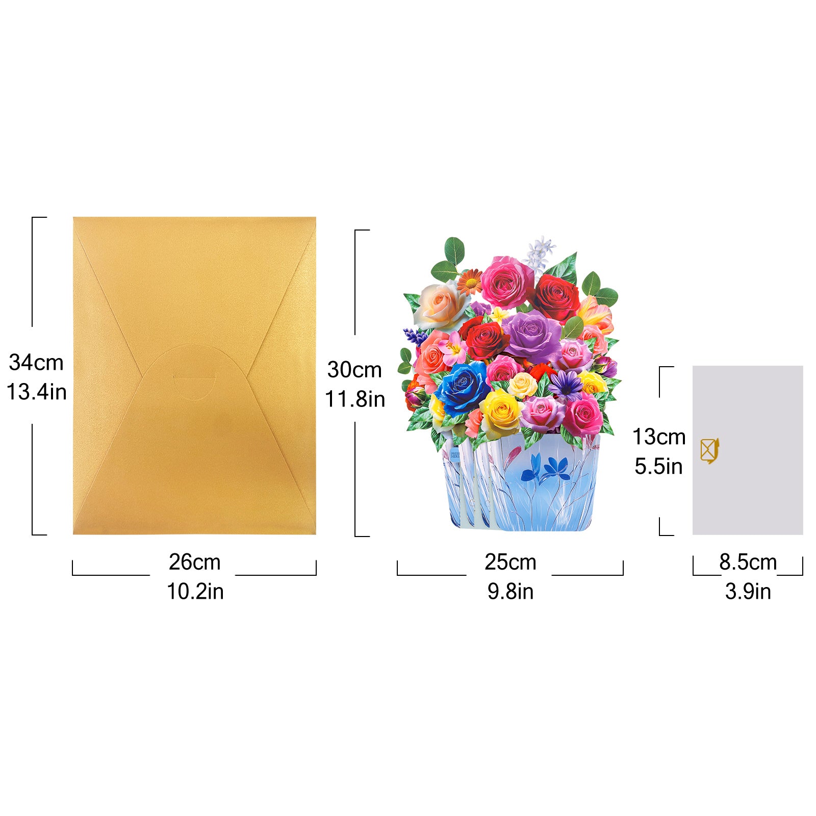 Colorful paper roses on the musical pop-up bouquet card