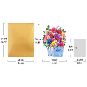Colorful paper roses on the musical pop-up bouquet card