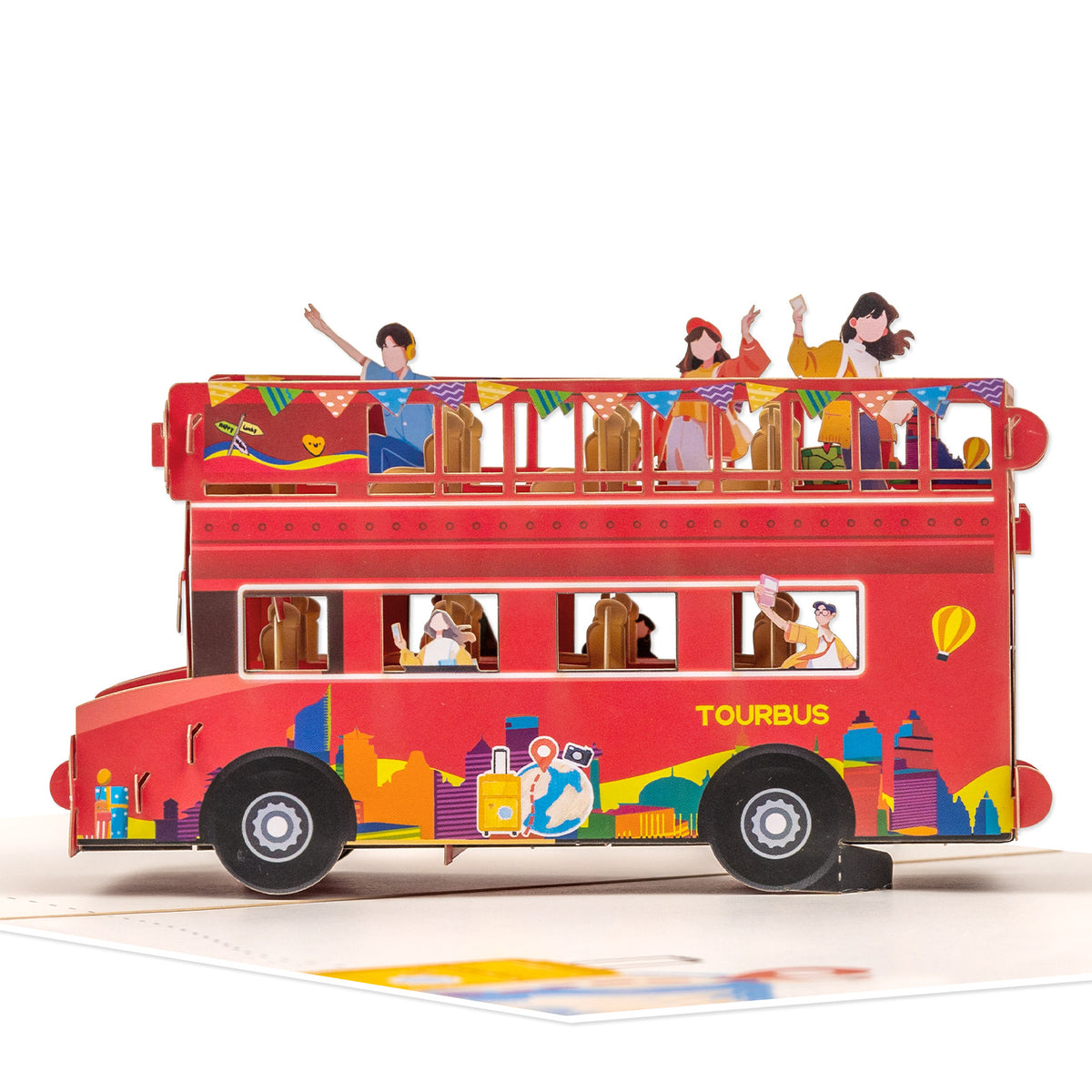 Travel 3D Pop-Up Card - Red Open-Top Sightseeing Double-Decker Bus