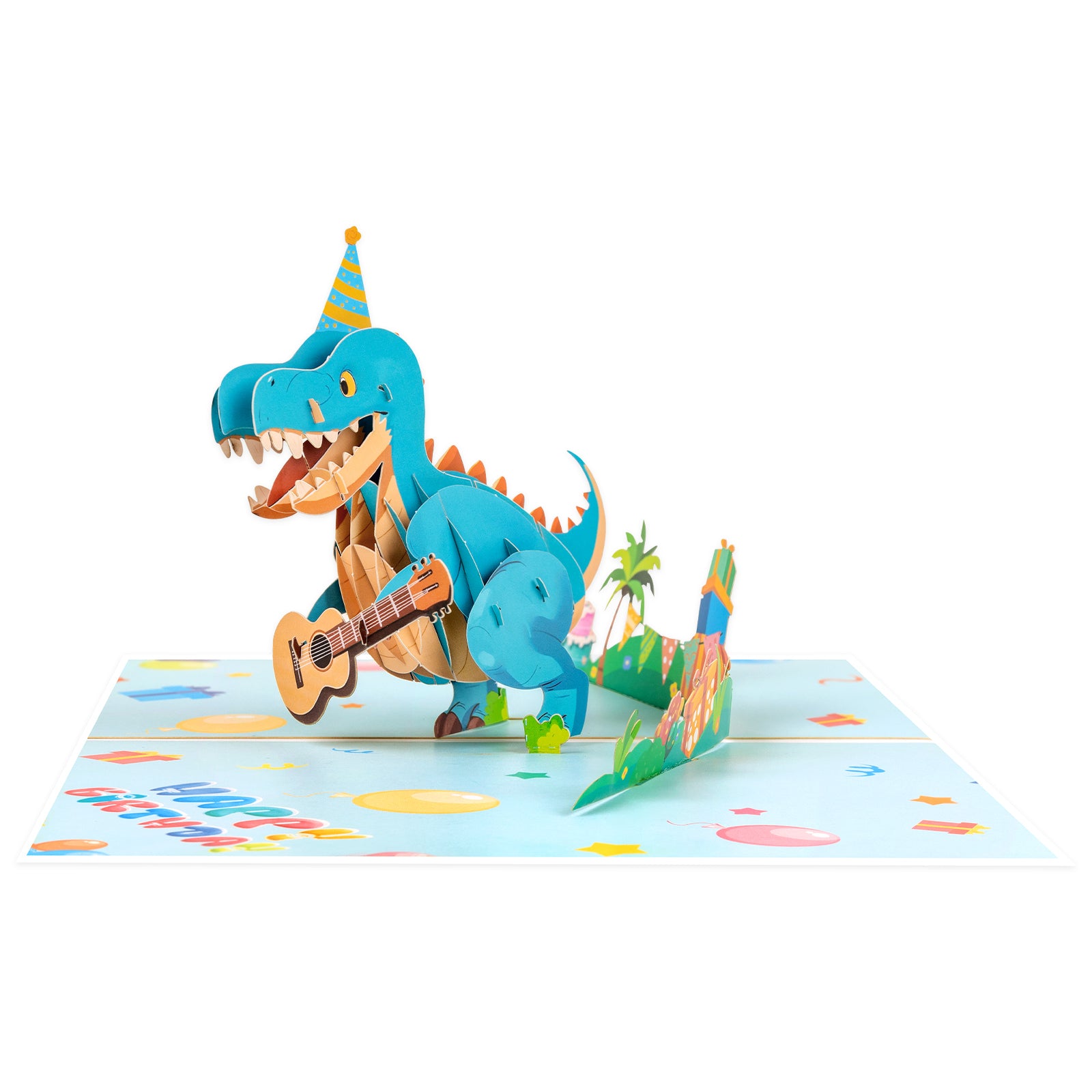 Dinosaur Playing Guitar 3D Pop-Up Birthday Card | Personalized Funny & Unique Greeting Card