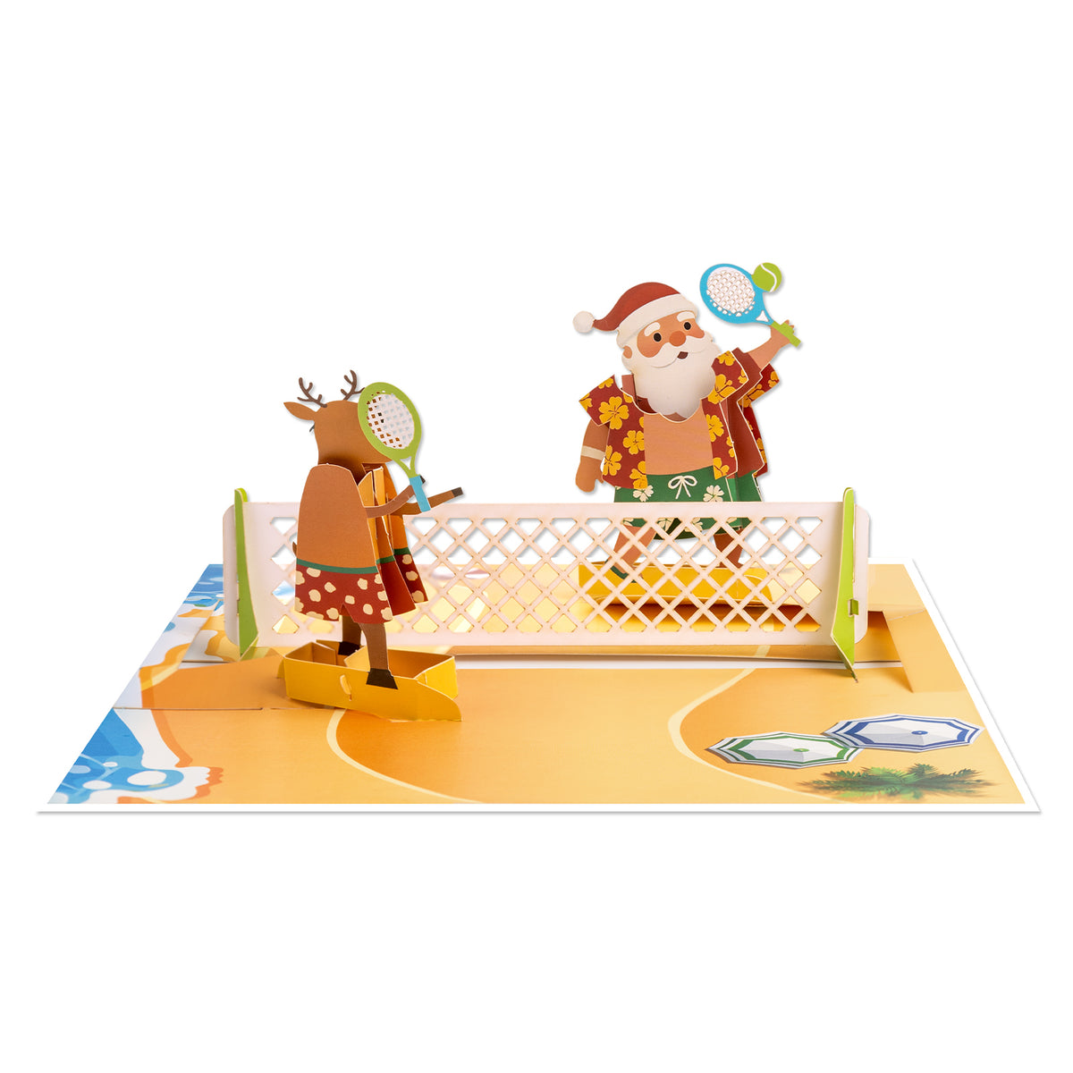 Funny Tropical Christmas Pop-Up Card - Santa Beach Tennis & Sunshine