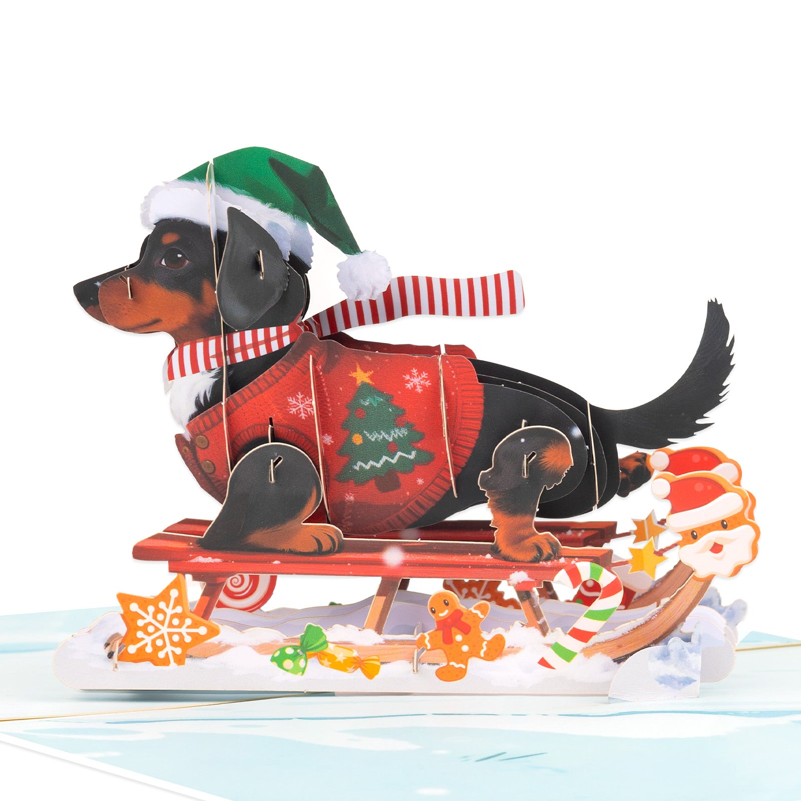 Dachshund in Sleigh 3D Pop-Up Christmas Card