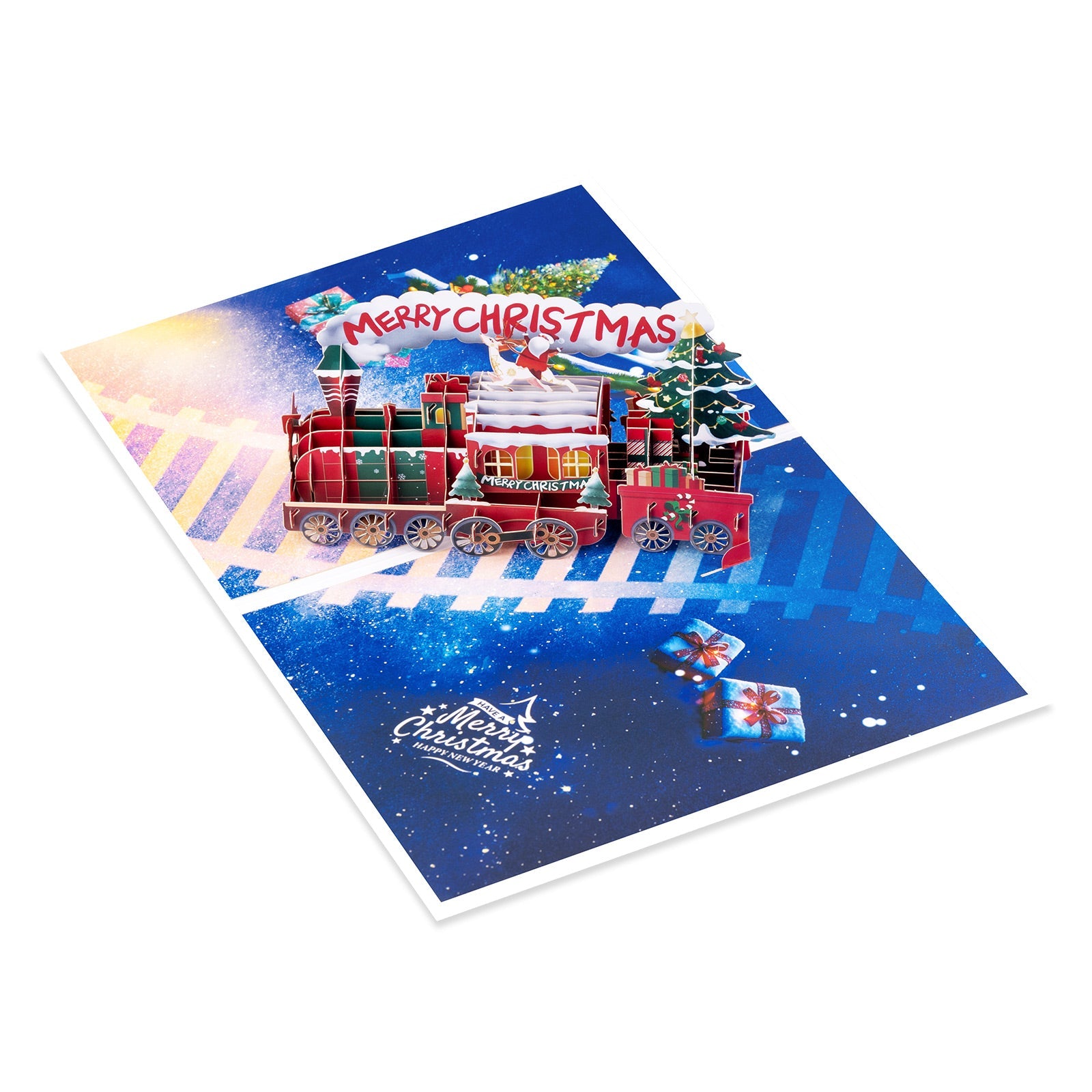Pop Up Christmas Train Card - Handmade 3D Holiday Greeting with Envelope & Blank Notecard Magic Ants