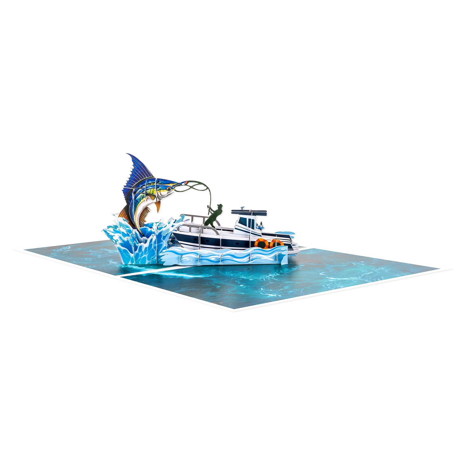Fishing-Themed Pop-Up Card for Retirement, Birthday | 3D Yacht and Marlin Scene Design Magic Ants