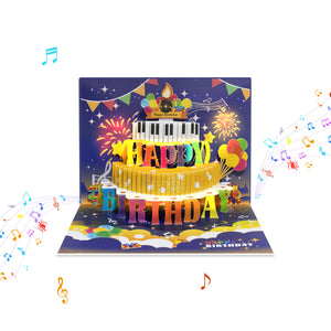 Musical Birthday Pop-Up Card with Piano Cake Magic Ants
