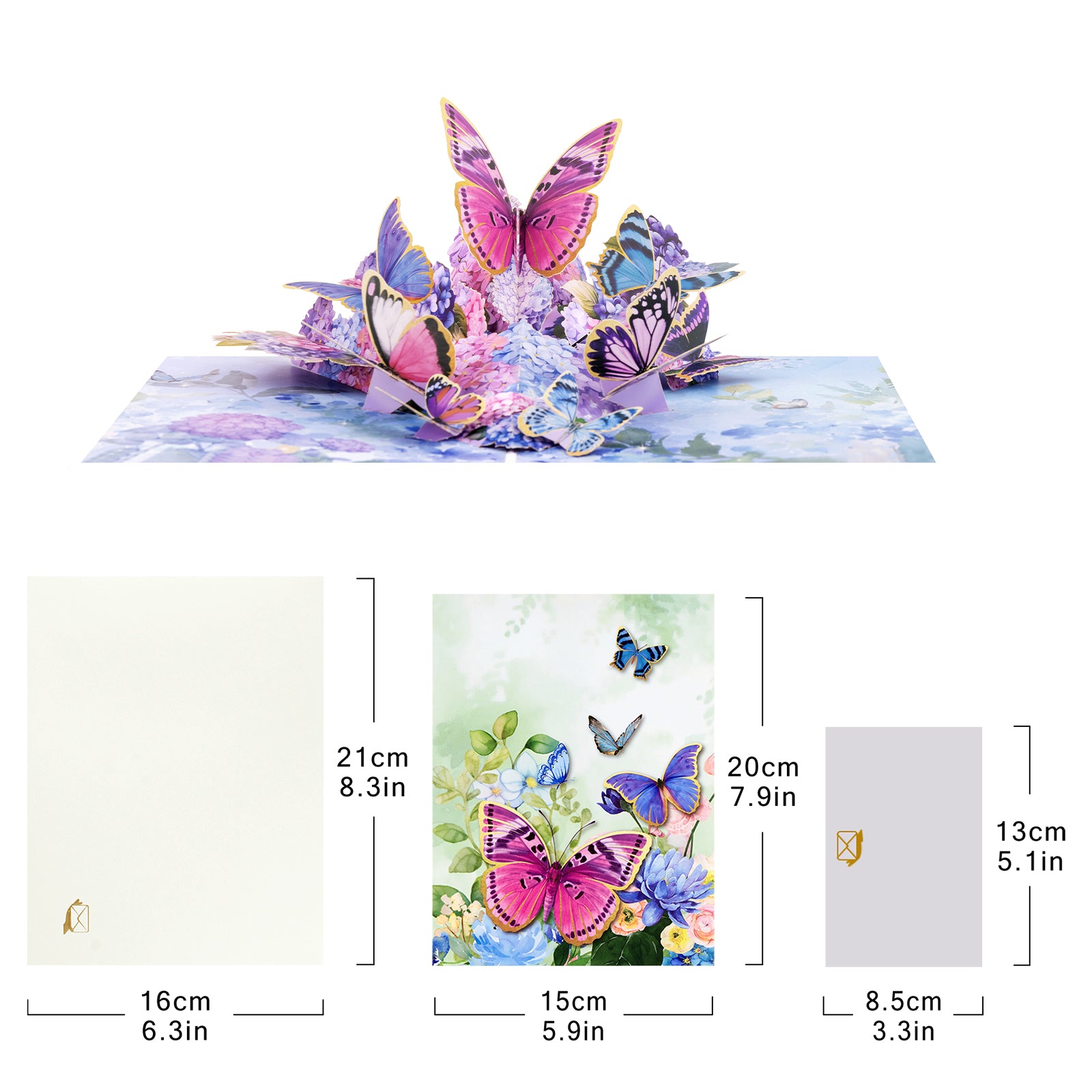 3D Pop Up Card - Butterflies and Hydrangea Design - Handmade Greeting Card for Birthday, Thank You, Mother's Day & More