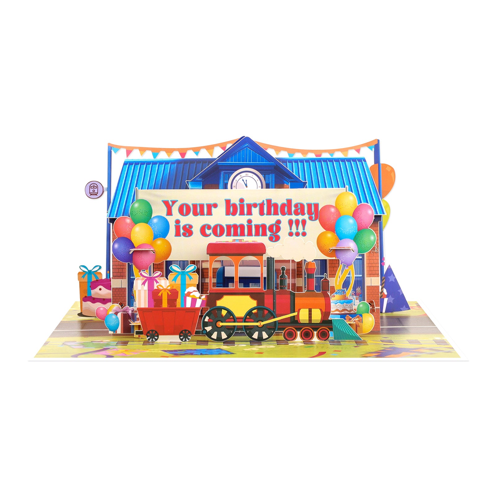 Birthday Pop-Up Card with Train Station Scene