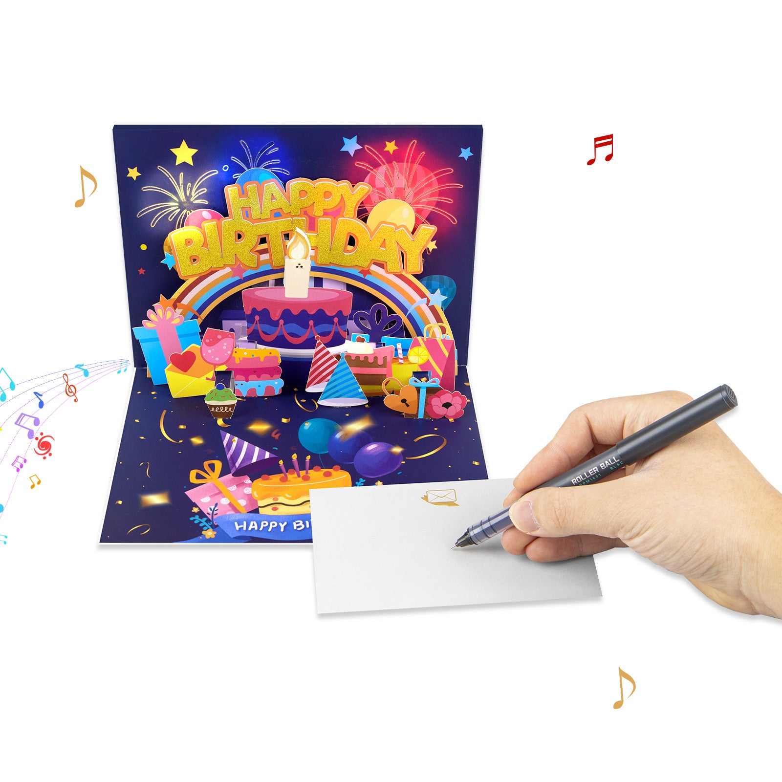 Musical Birthday Pop-Up Card with Rainbow Cake Magic Ants
