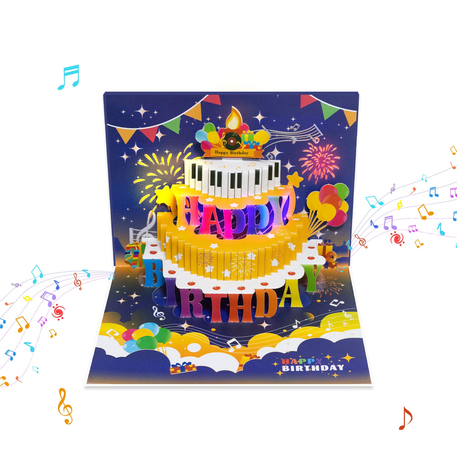 Musical Birthday Pop-Up Card with Piano Cake Magic Ants