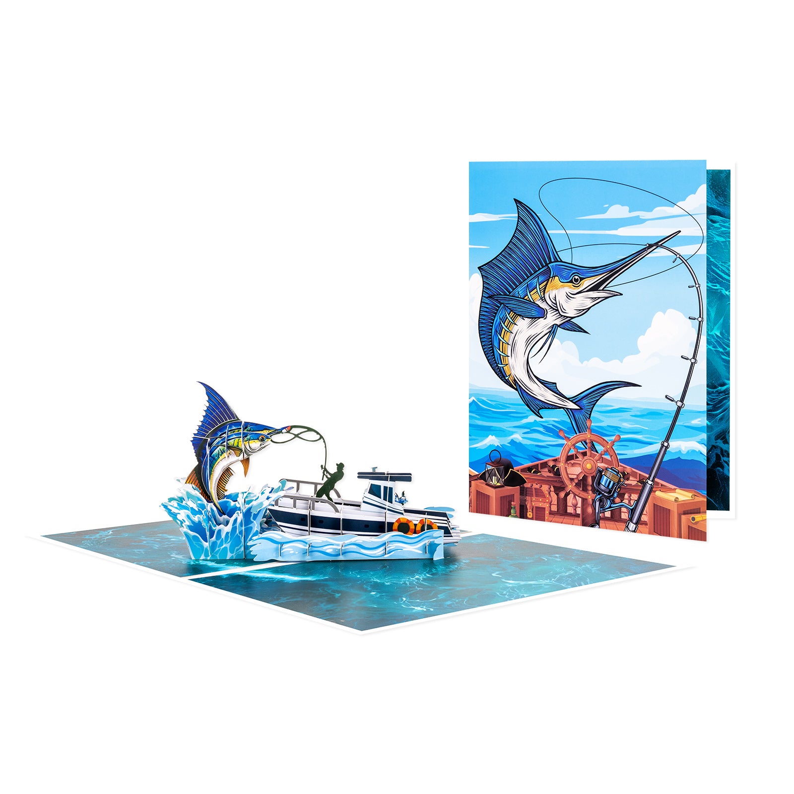 Fishing-Themed Pop-Up Card for Retirement, Birthday | 3D Yacht and Marlin Scene Design Magic Ants