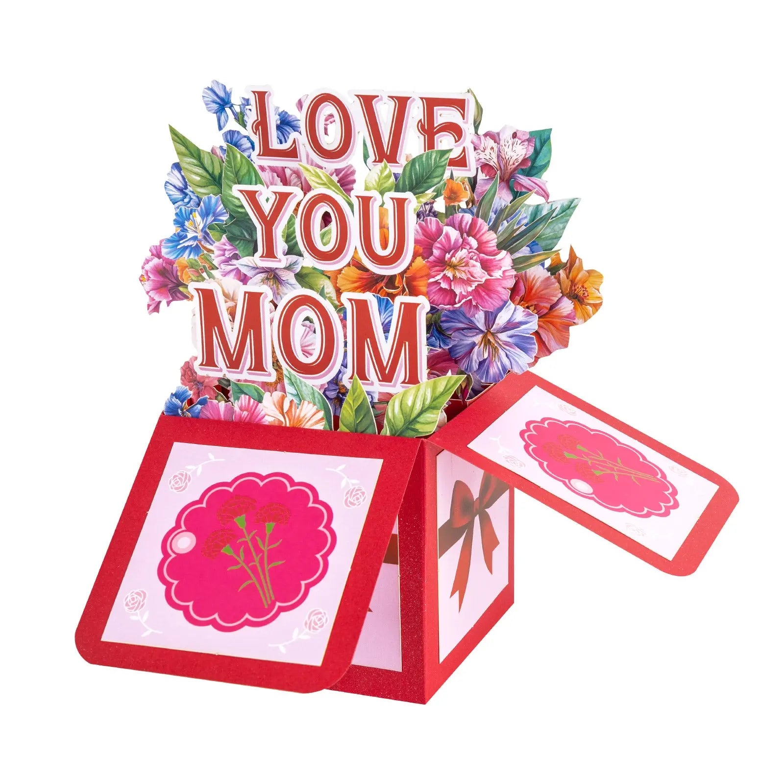 Flower Box 3D LOVE MOM Pop Up Card - 3D Bouquet Box | Handmade 3D Card | Unique Gift for Mother's Day, Birthday Magic Ants