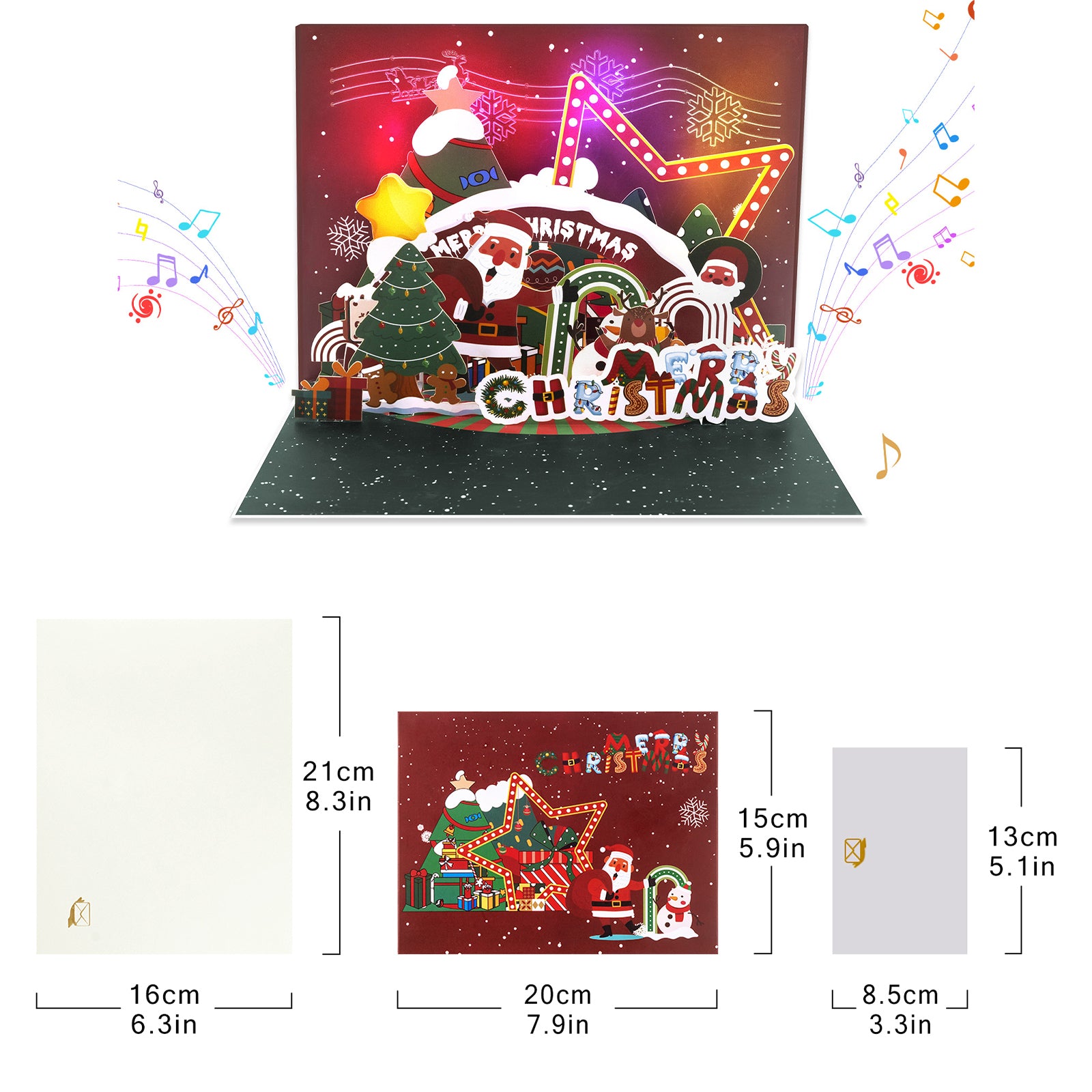 Christmas Musical Pop Up Greeting Card - Unique 3D Holiday Card with Envelope